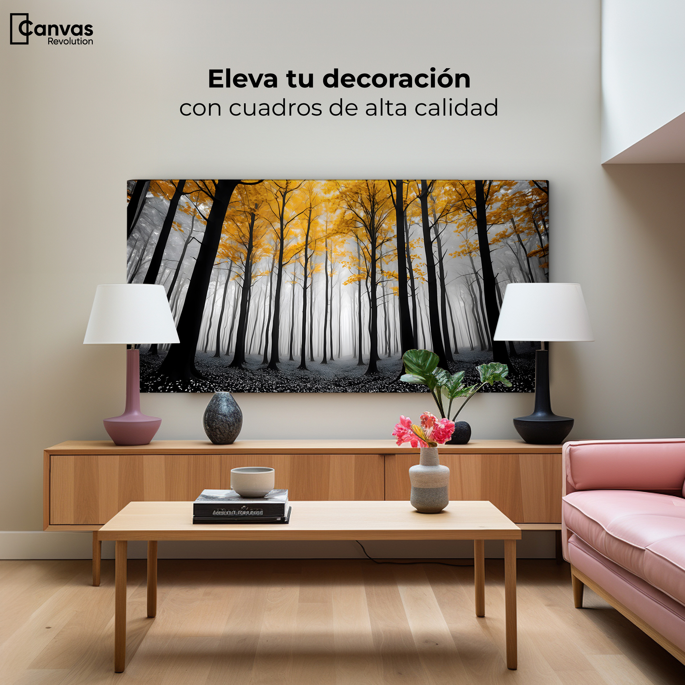 Foto 4 pulgar | Cuadro Blanco Y Negro Canvas Amarillo Silente 120x60
