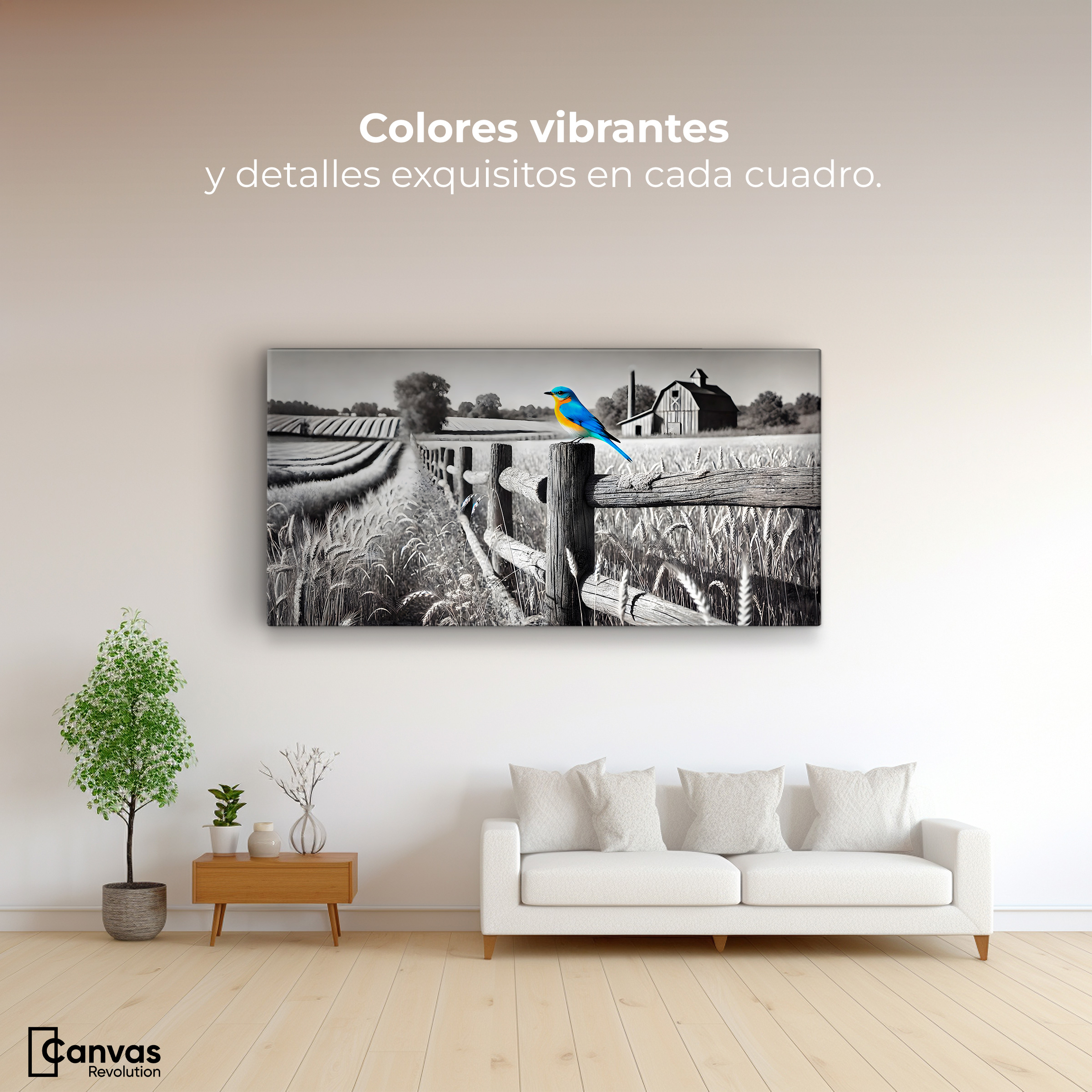 Foto 3 pulgar | Cuadro Blanco Y Negro Canvas Pájaro En Reposo 120x60