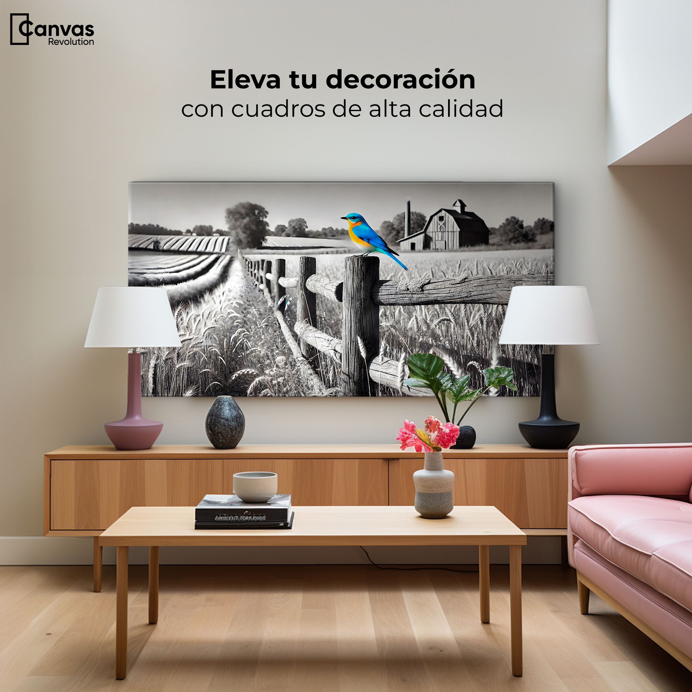 Foto 4 pulgar | Cuadro Blanco Y Negro Canvas Pájaro En Reposo 120x60