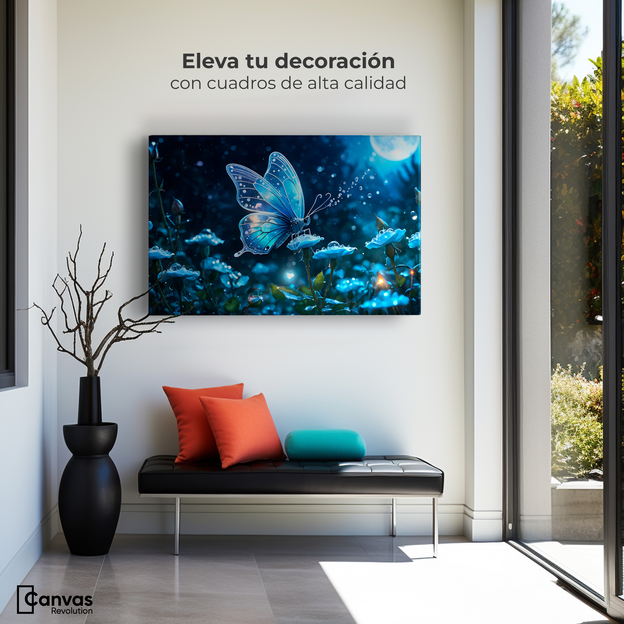 Foto 4 pulgar | Cuadro Mariposas Canvas Mariposa Y Rocío 90x60