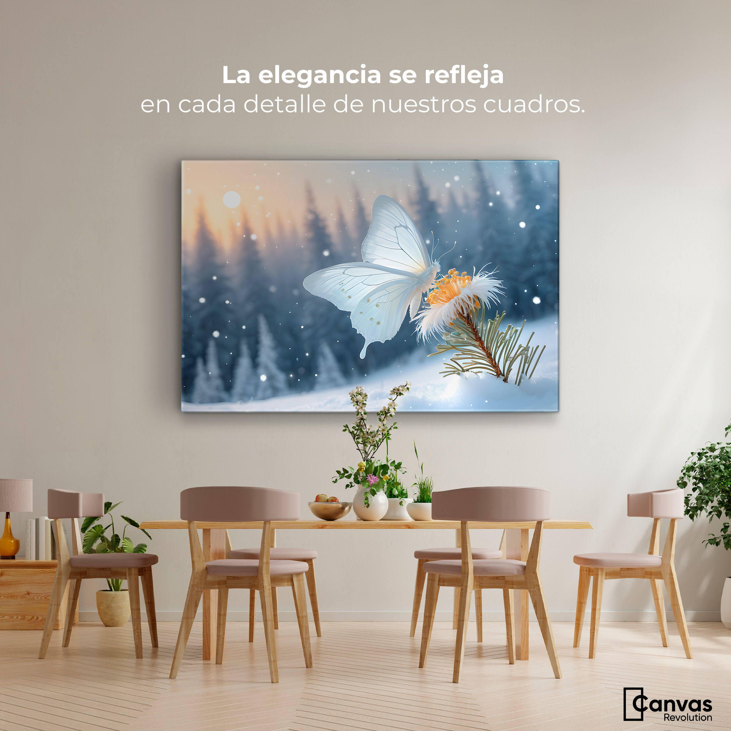Foto 3 pulgar | Cuadro Mariposas Canvas Alas De Nieve 90x60