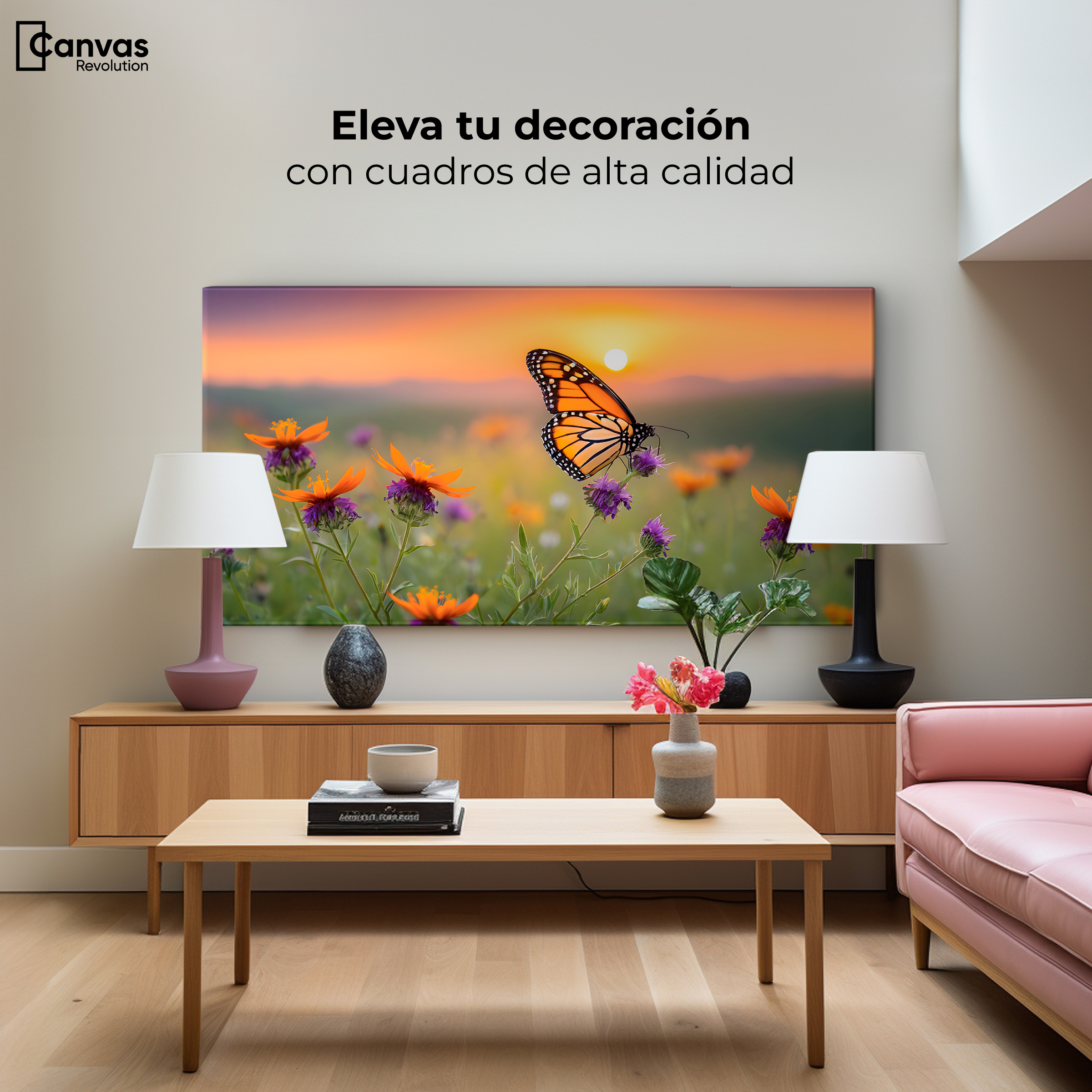 Foto 4 pulgar | Cuadro Mariposas Canvas Flores Del Alba 120x60