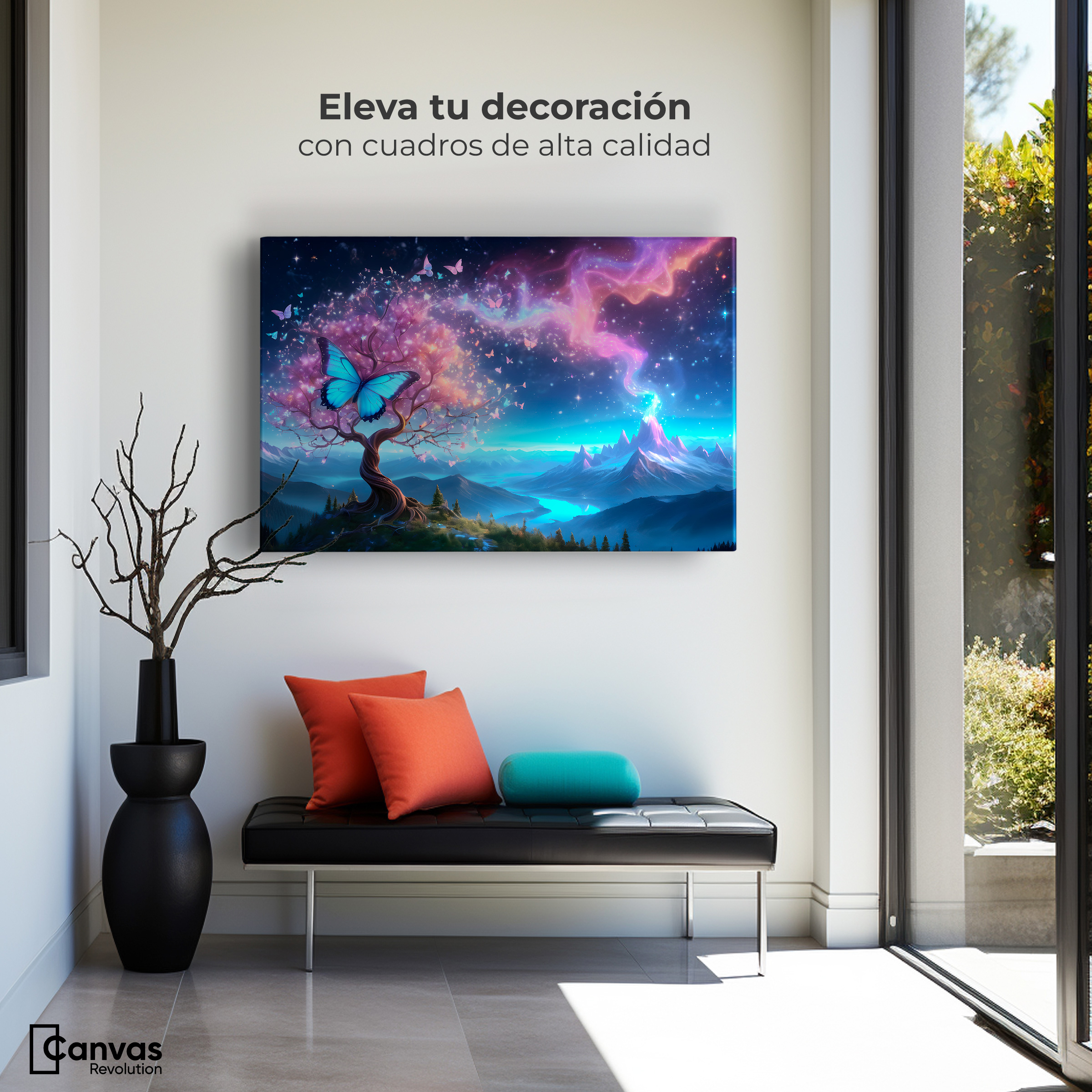 Foto 4 pulgar | Cuadro Mariposas Canvas Mariposa Cósmica 90x60