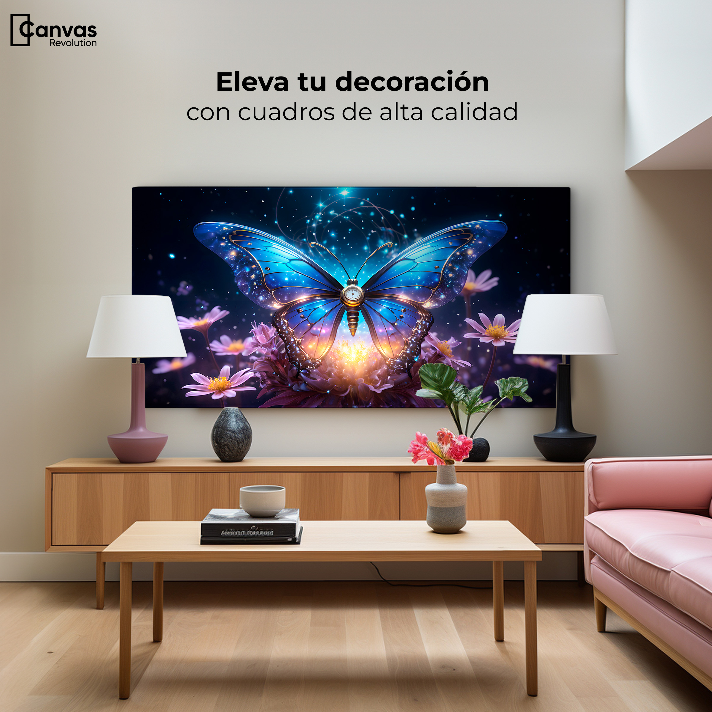 Foto 4 pulgar | Cuadro Mariposas Canvas Mariposa Celestial 120x60