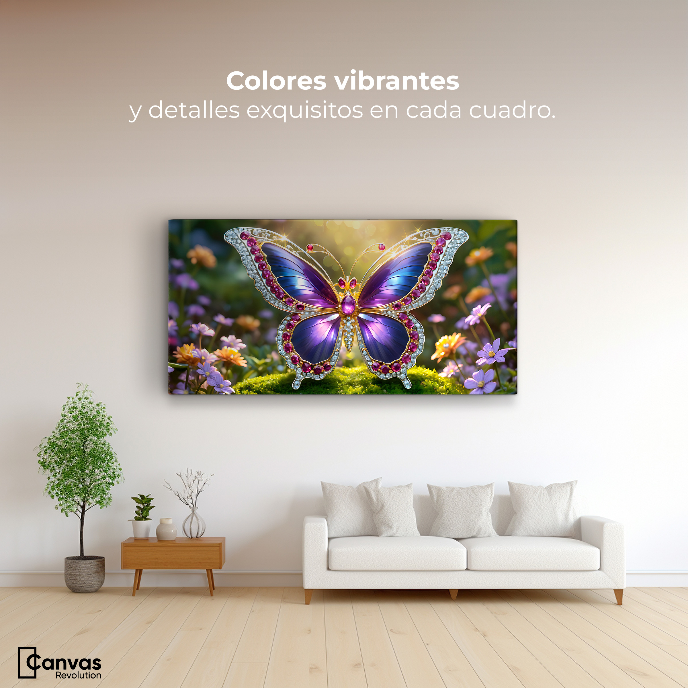 Foto 3 pulgar | Cuadro Mariposas Canvas Danza De Gemas 120x60