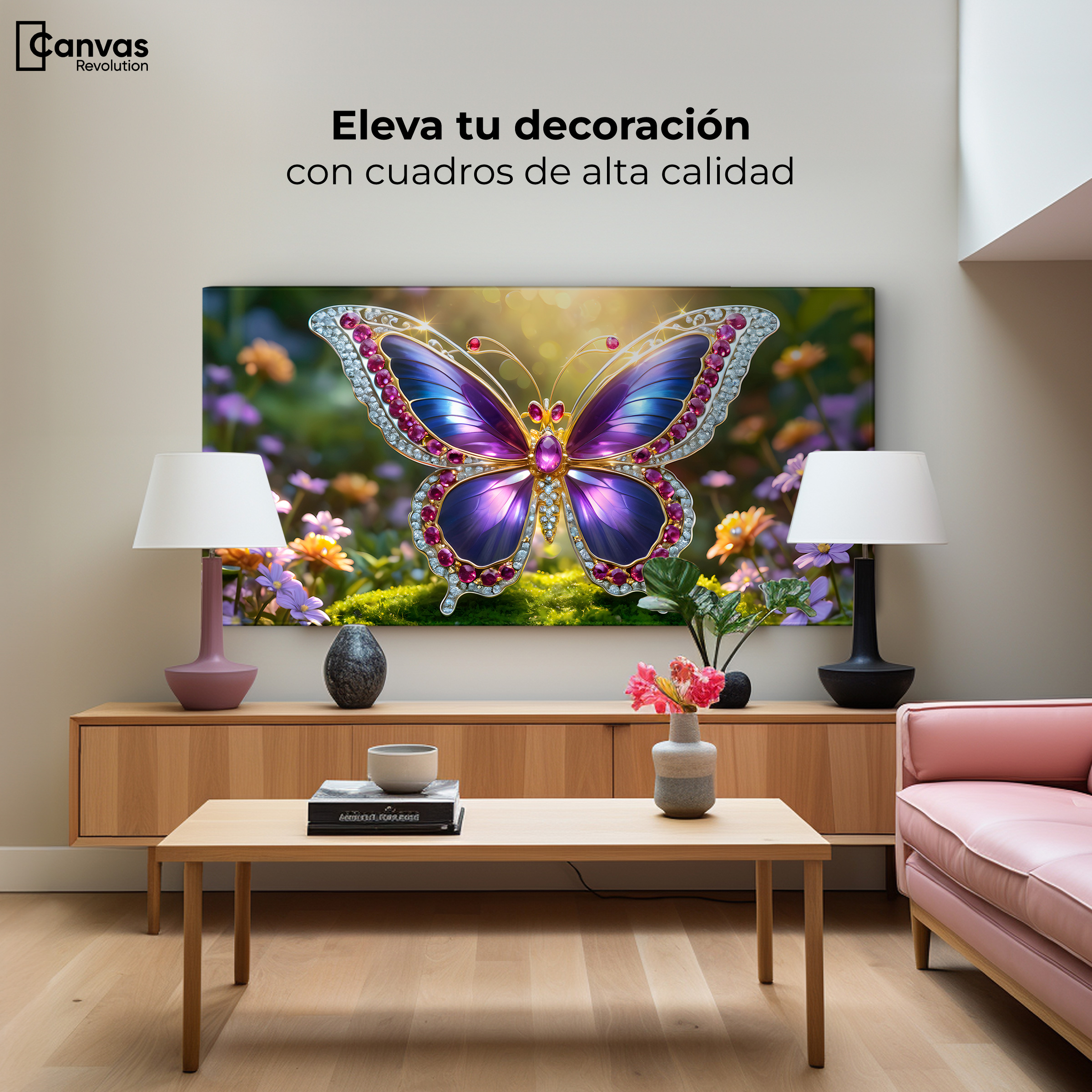 Foto 4 pulgar | Cuadro Mariposas Canvas Danza De Gemas 120x60