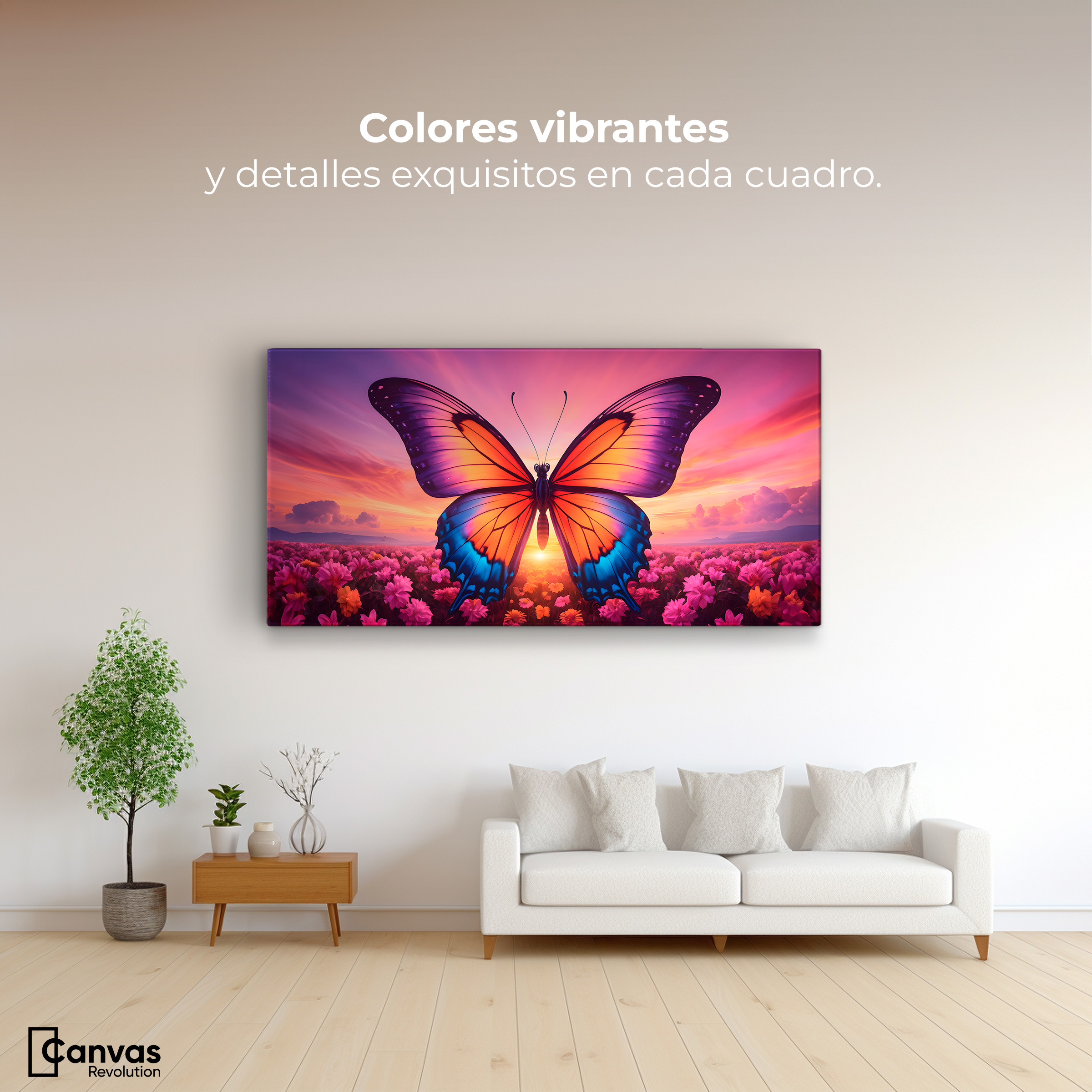 Foto 3 pulgar | Cuadro Mariposas Canvas Mariposa En El Alba 120x60