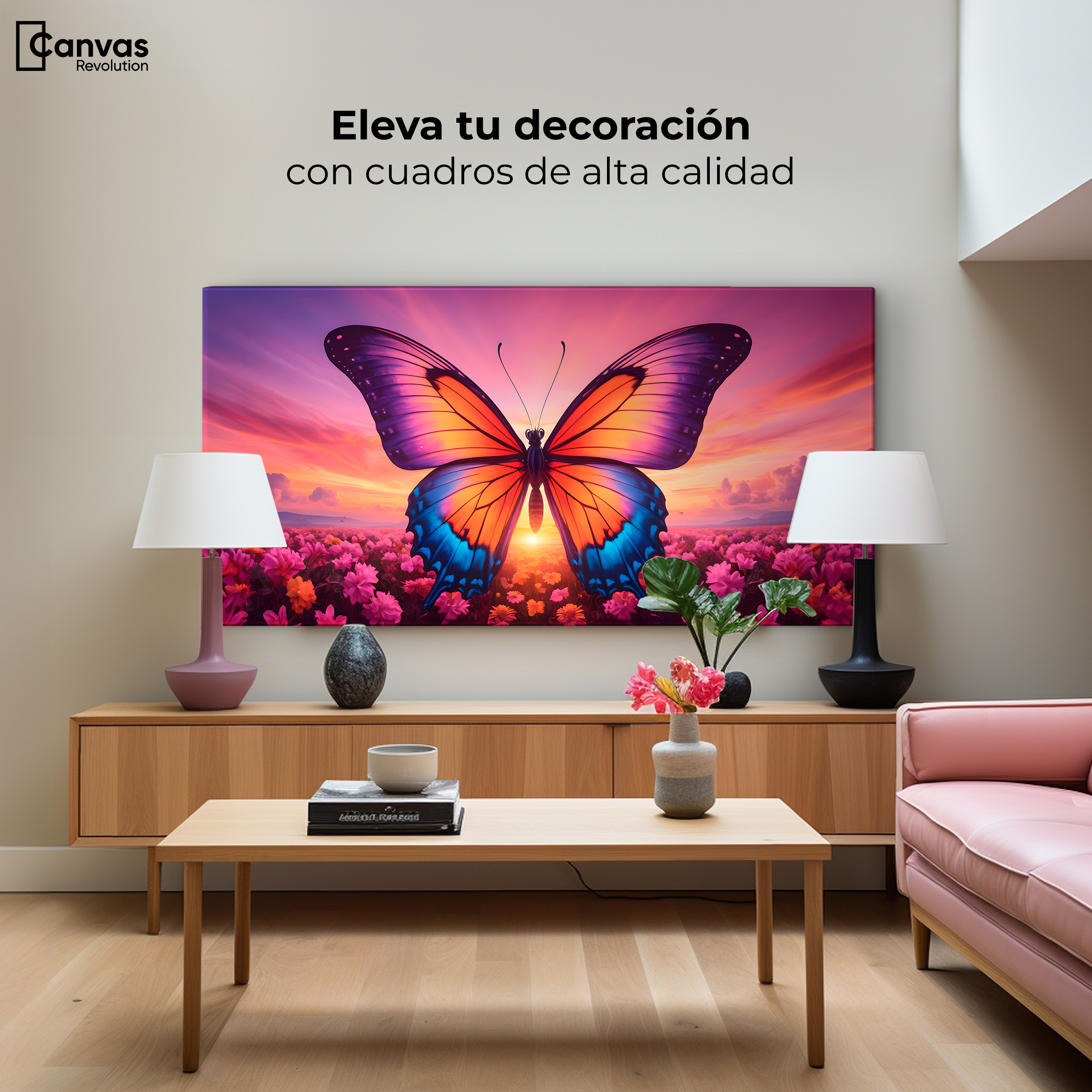 Foto 4 pulgar | Cuadro Mariposas Canvas Mariposa En El Alba 120x60