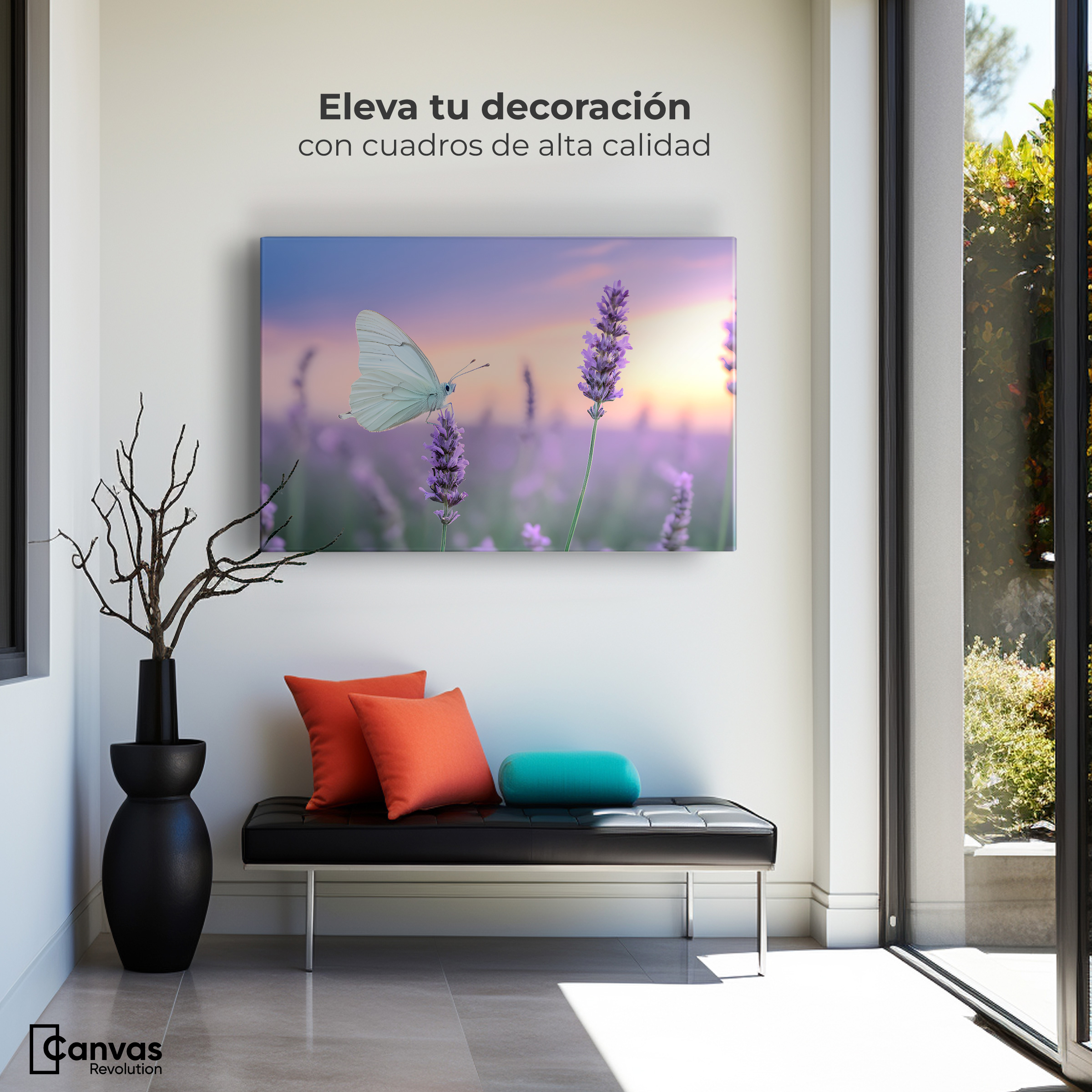 Foto 4 pulgar | Cuadro Mariposas Canvas Mariposa Y Lavanda 90x60