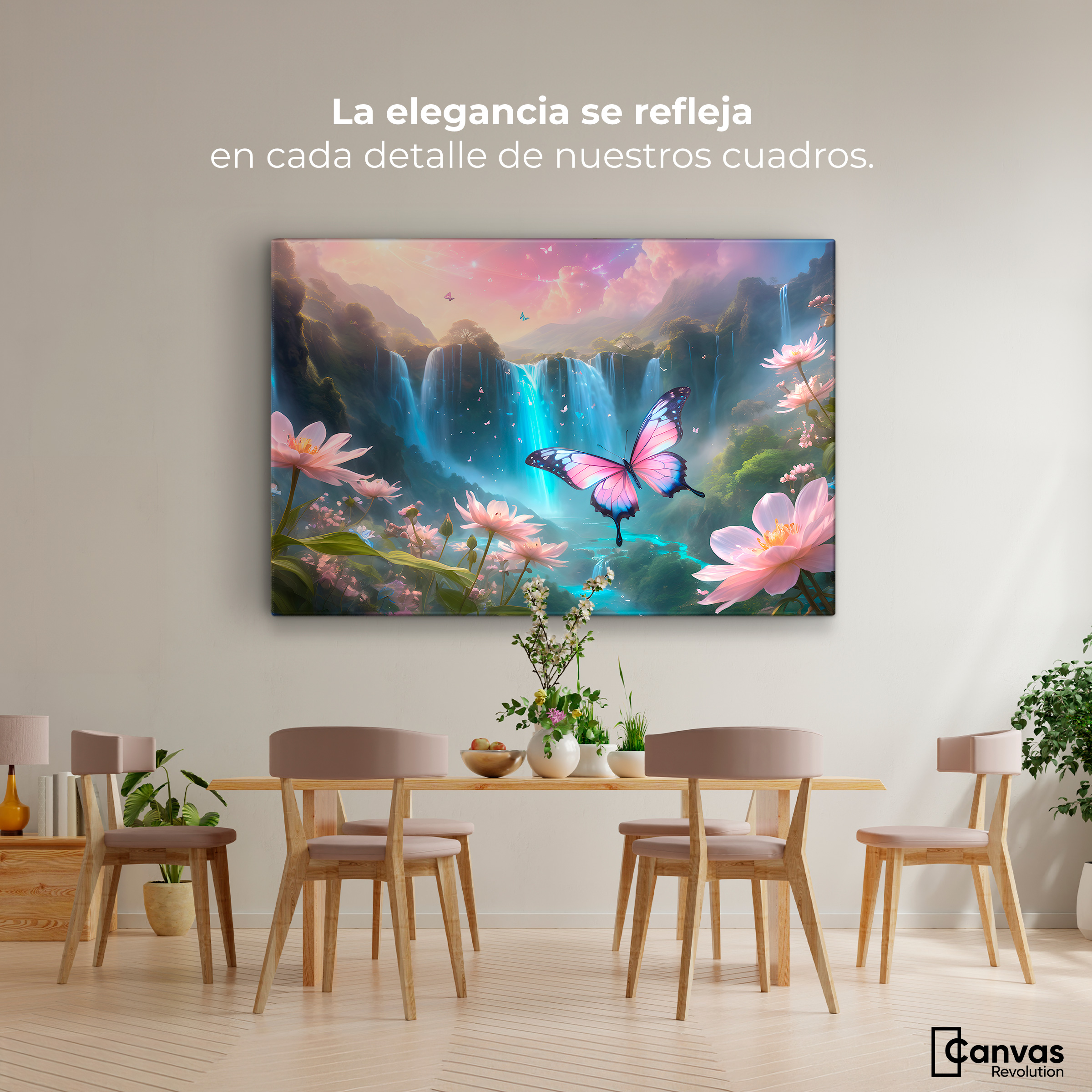 Foto 3 pulgar | Cuadro Mariposas Canvas Cascada De Alas 90x60