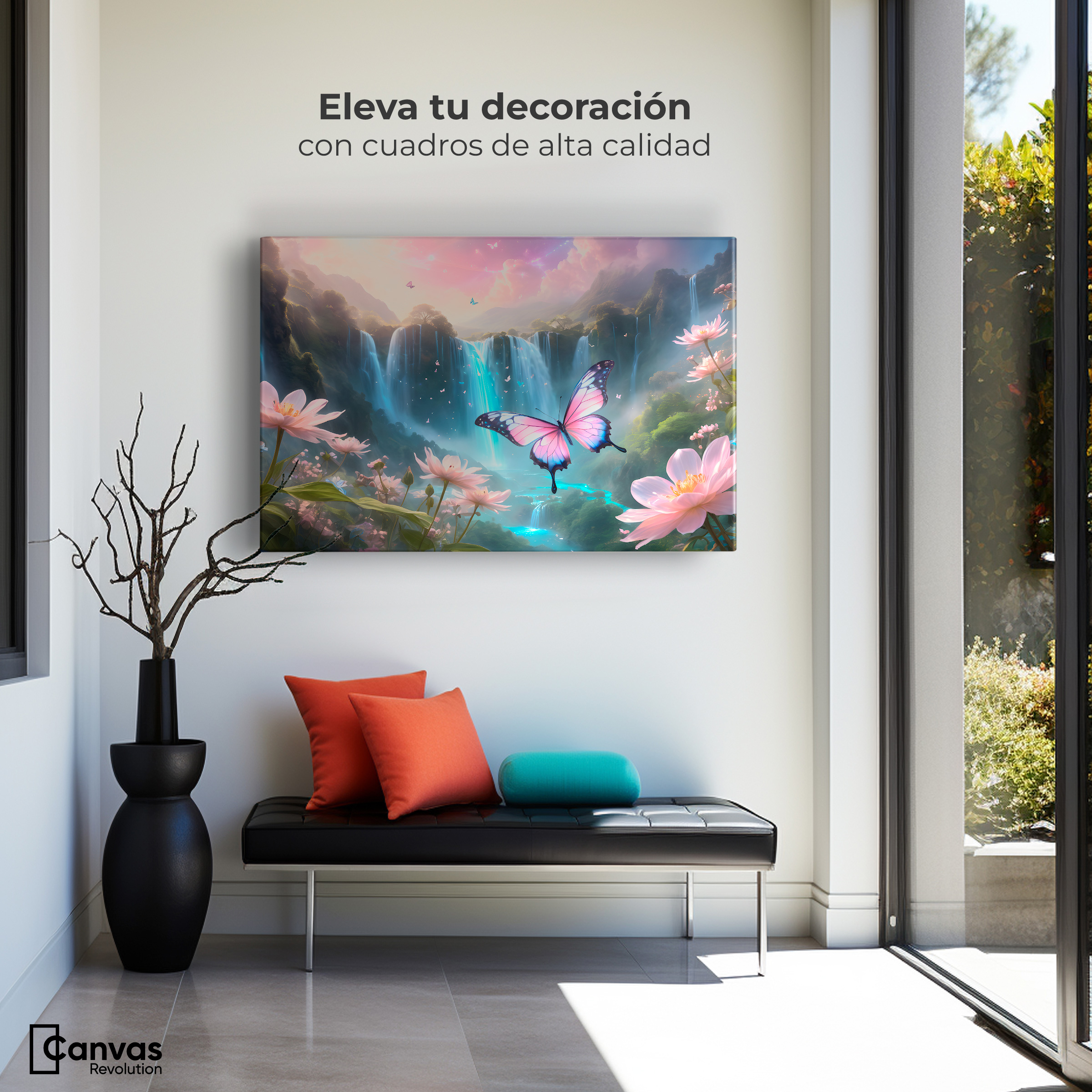 Foto 4 pulgar | Cuadro Mariposas Canvas Cascada De Alas 90x60