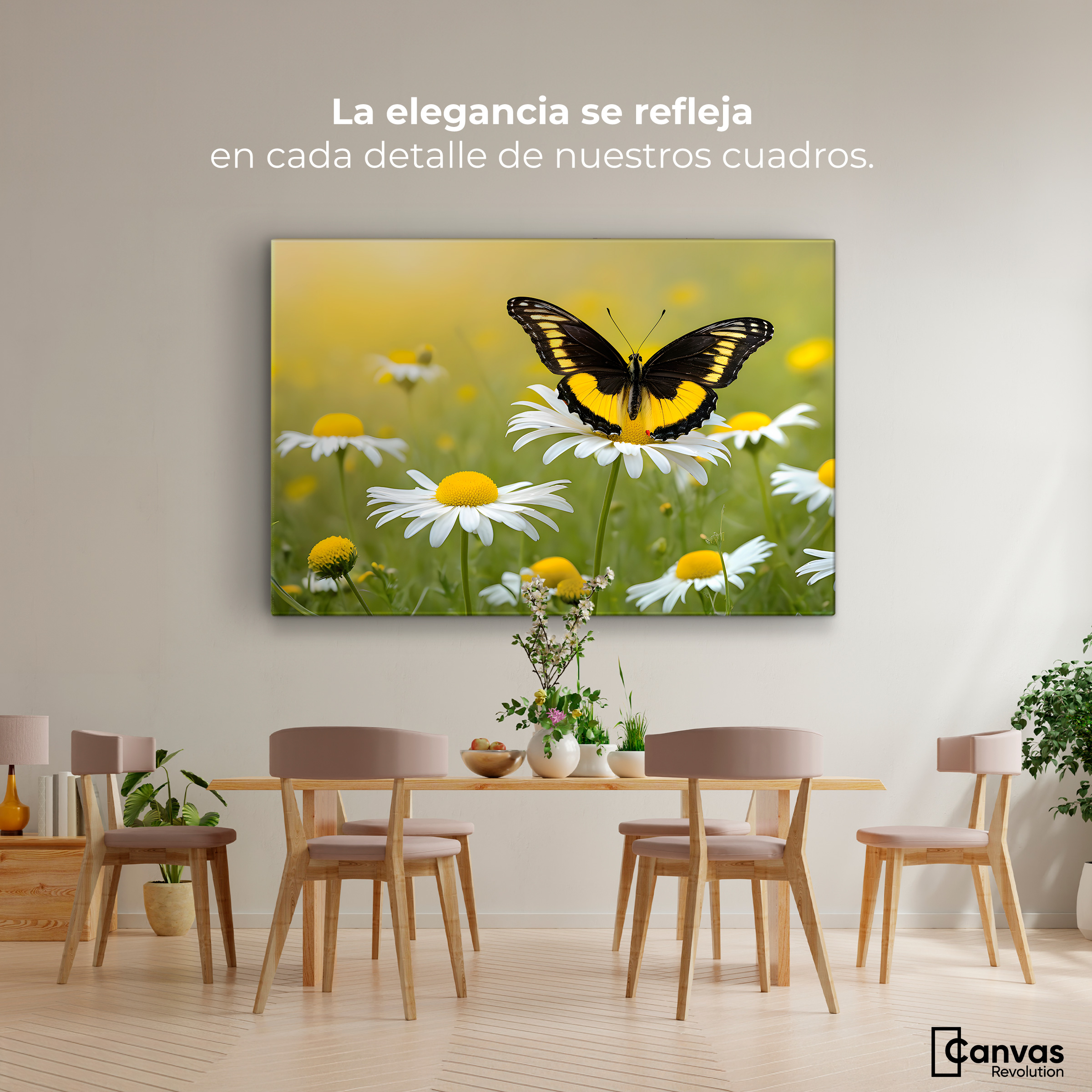 Foto 3 pulgar | Cuadro Mariposas Canvas Danza Entre Flores 90x60