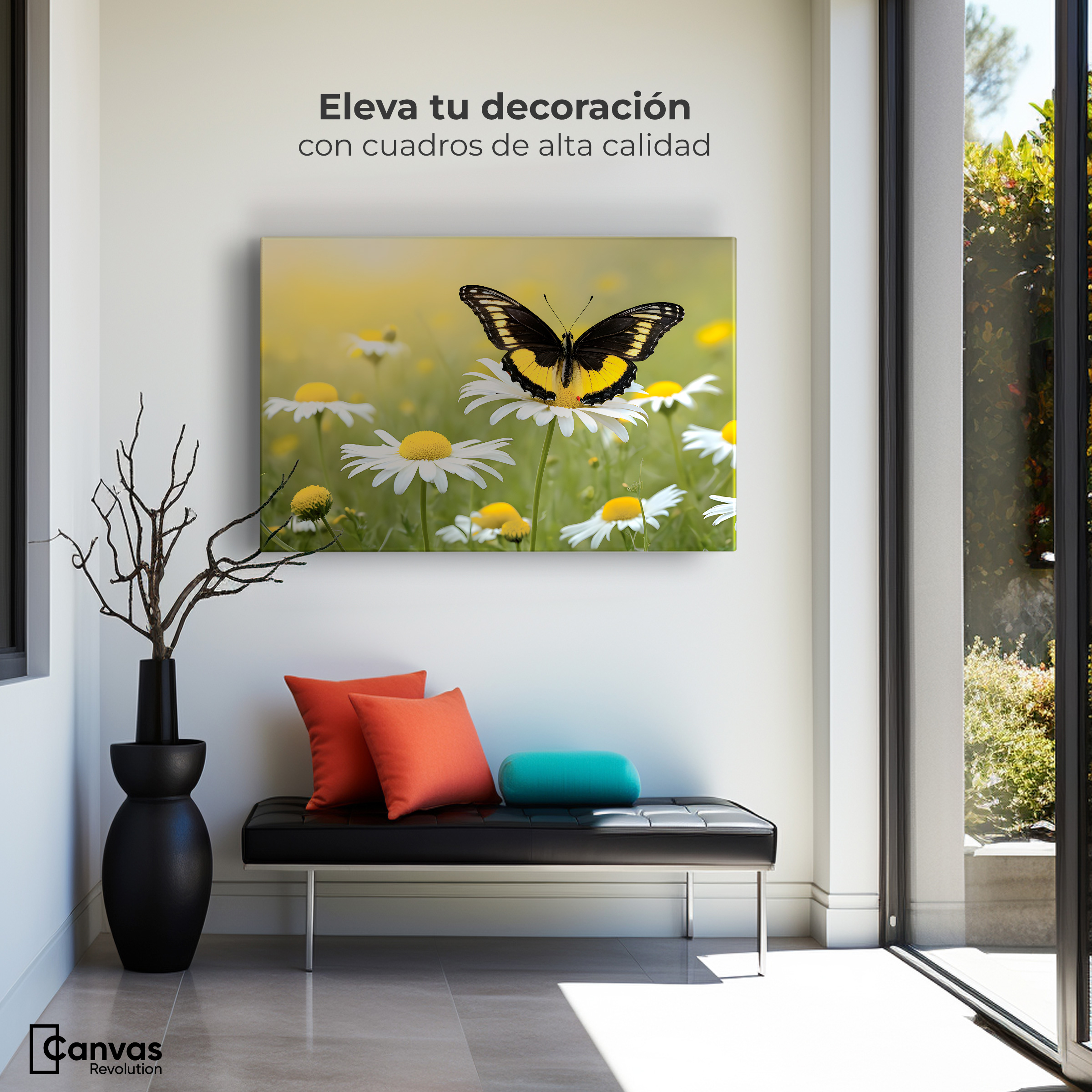 Foto 4 pulgar | Cuadro Mariposas Canvas Danza Entre Flores 90x60