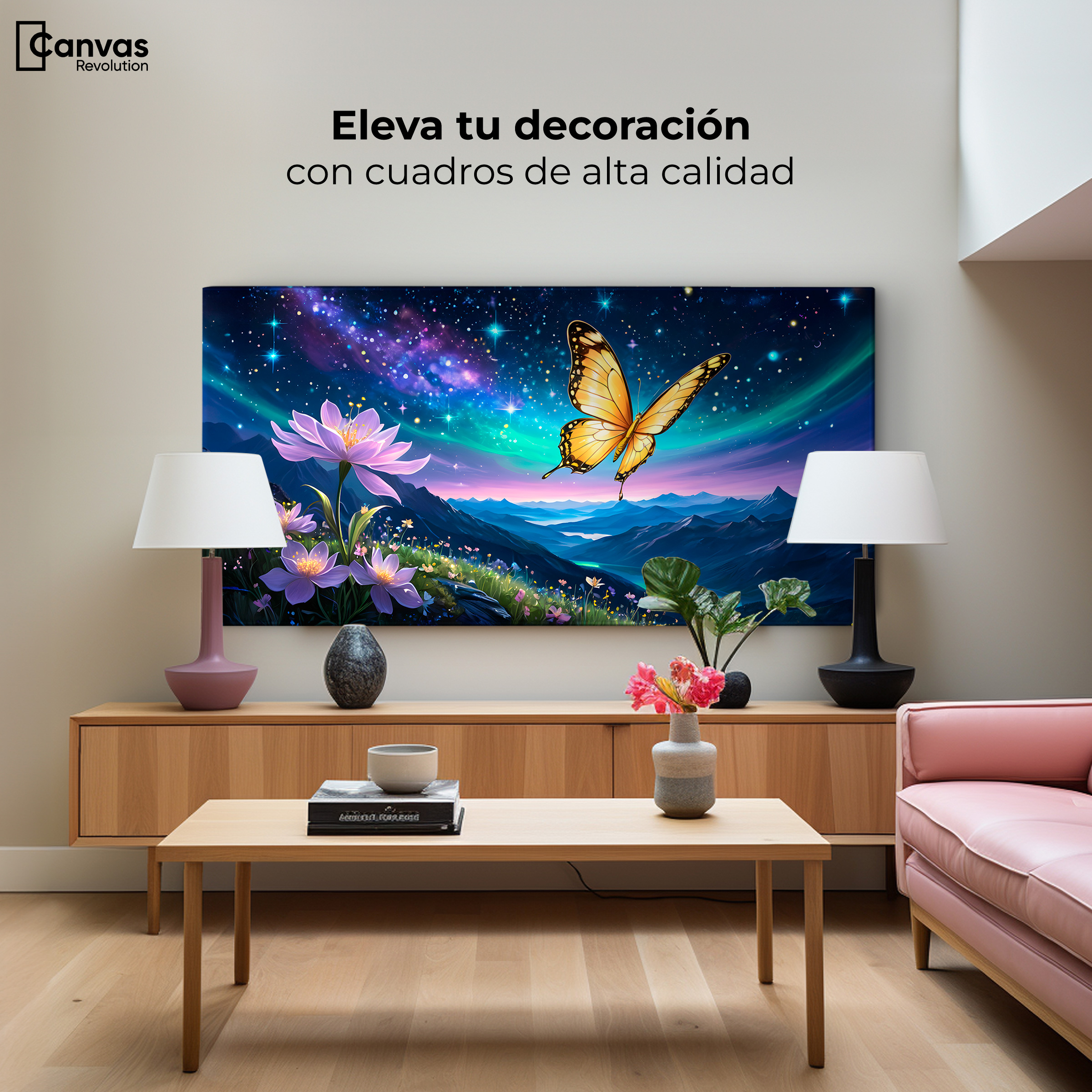 Foto 4 pulgar | Cuadro Mariposas Canvas Magia Nocturna 120x60