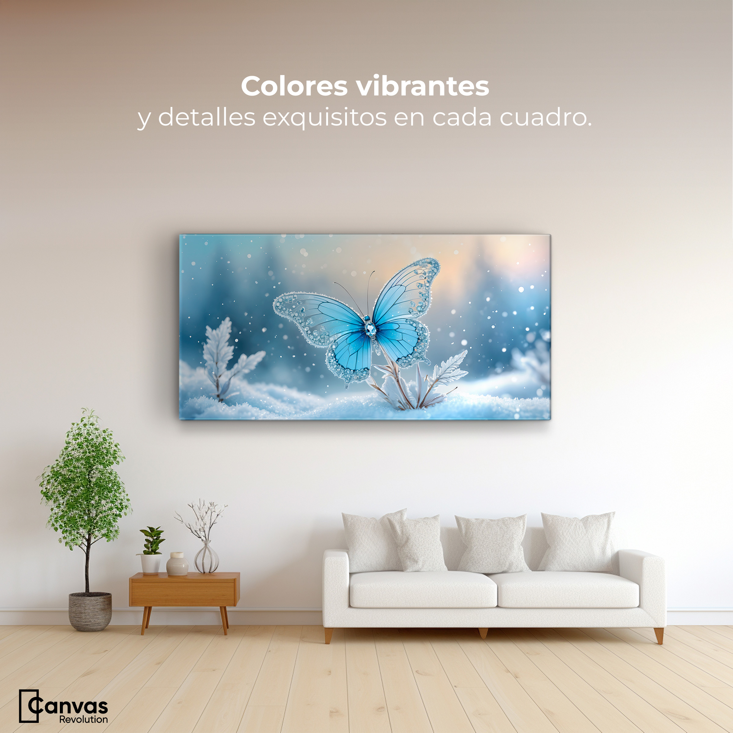 Foto 3 pulgar | Cuadro Mariposas Canvas Mariposa Y Nieve 120x60
