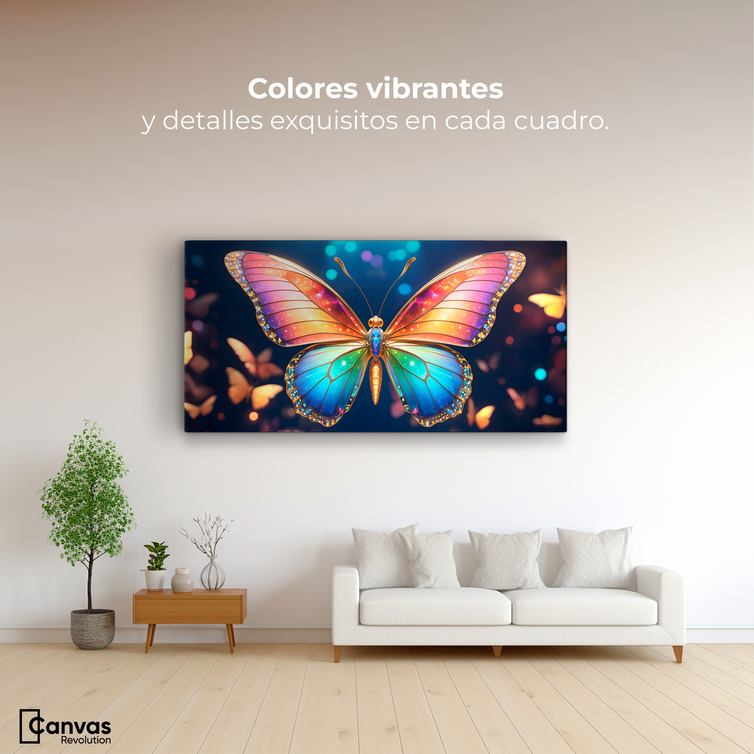 Foto 3 pulgar | Cuadro Mariposas Canvas Gemas En La Noche 120x60