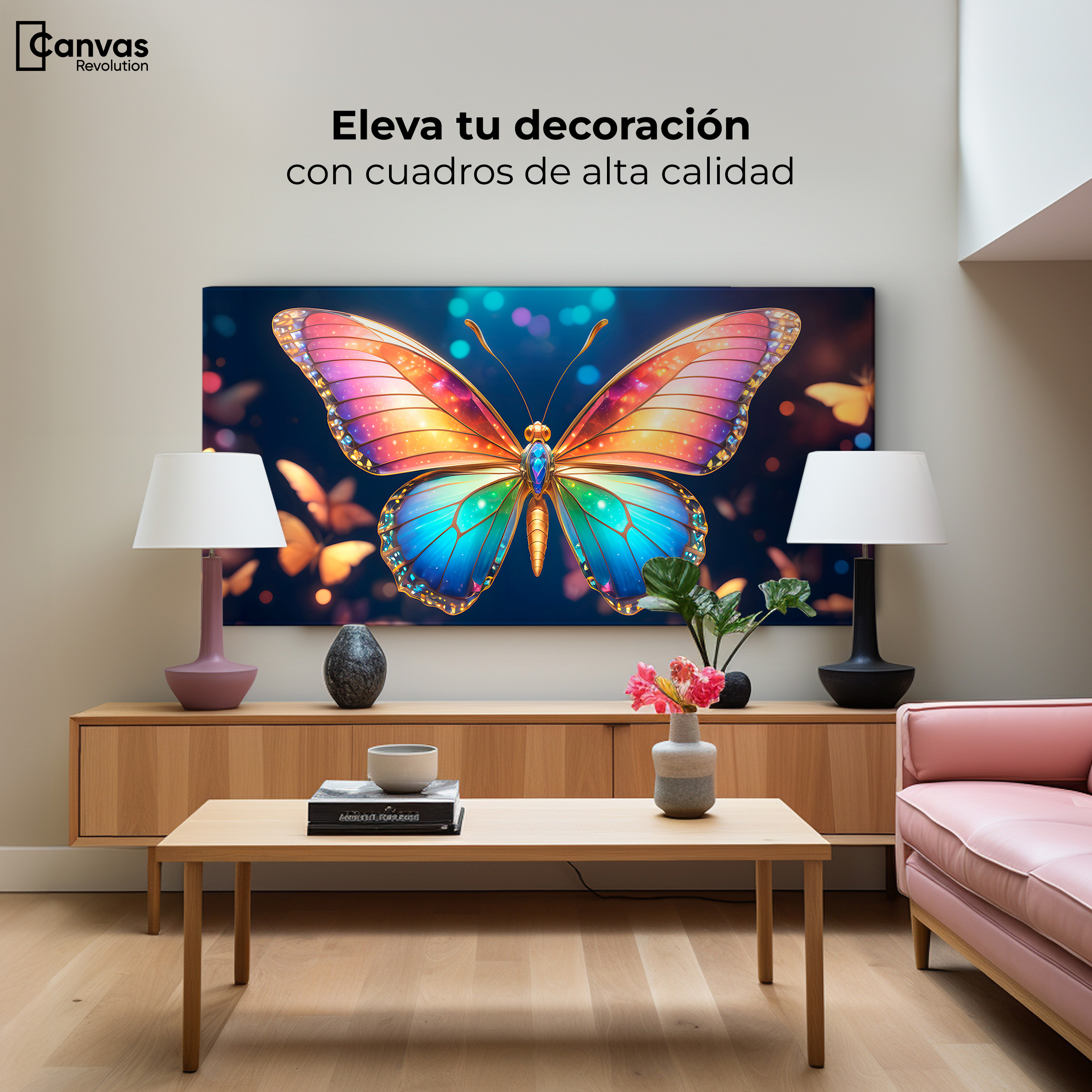 Foto 4 pulgar | Cuadro Mariposas Canvas Gemas En La Noche 120x60
