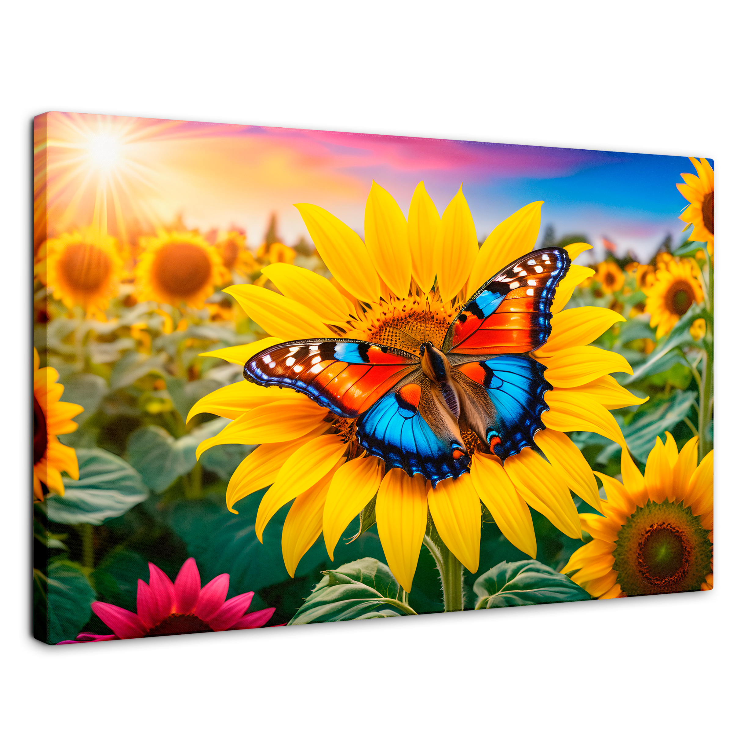 Foto 2 pulgar | Cuadro Mariposas Canvas Girasol Y Colores 90x60