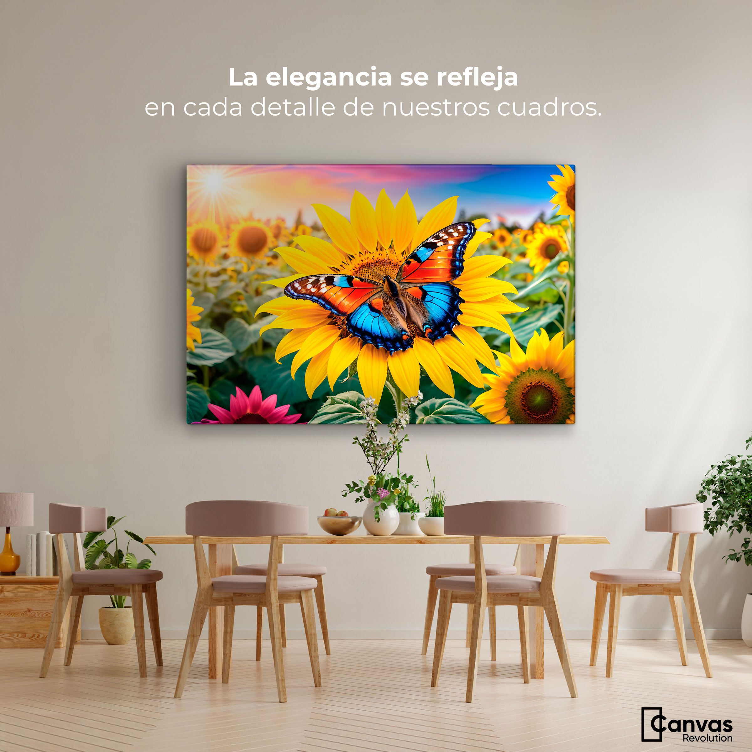 Foto 3 pulgar | Cuadro Mariposas Canvas Girasol Y Colores 90x60