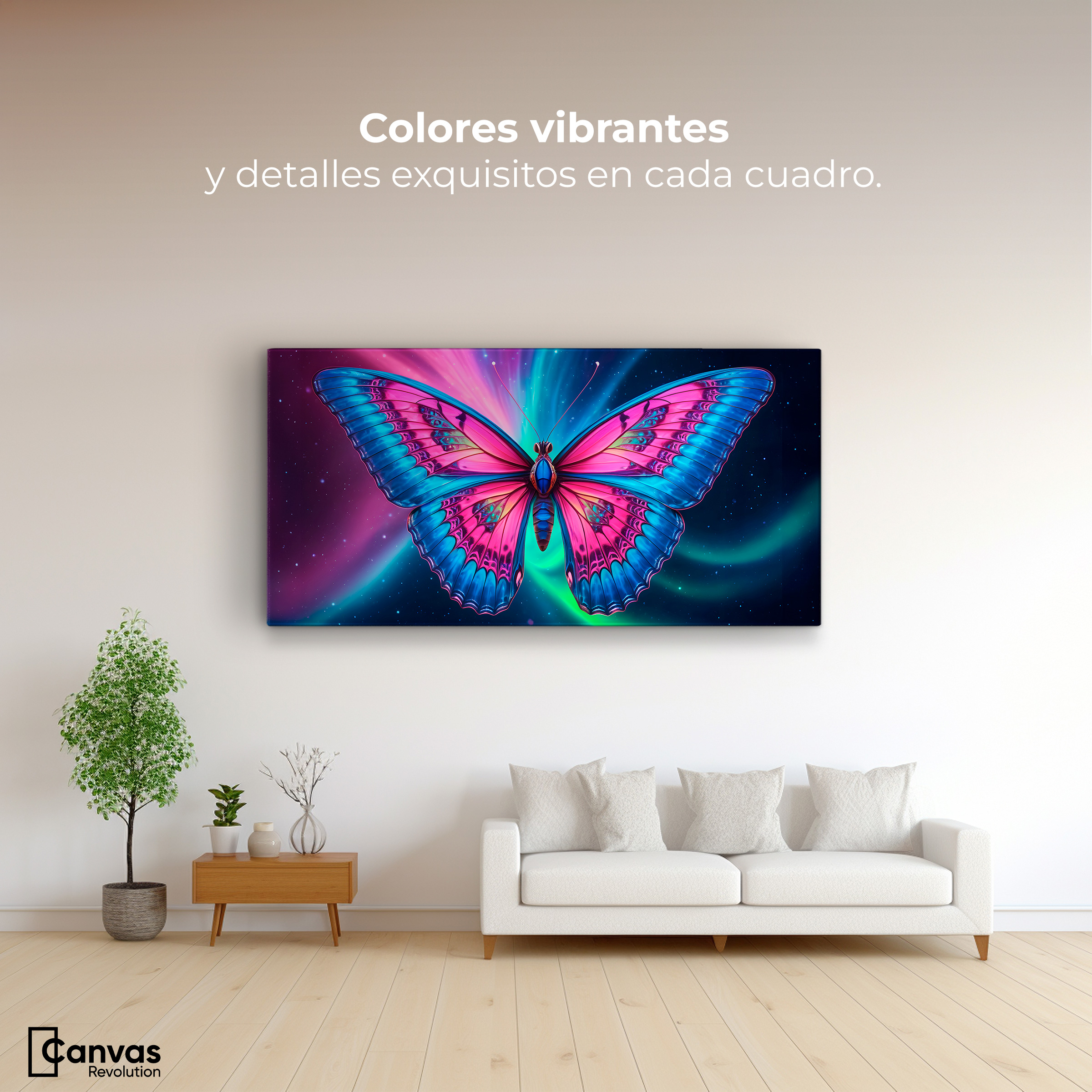 Foto 3 pulgar | Cuadro Mariposas Canvas Nebulosa Radiante 120x60