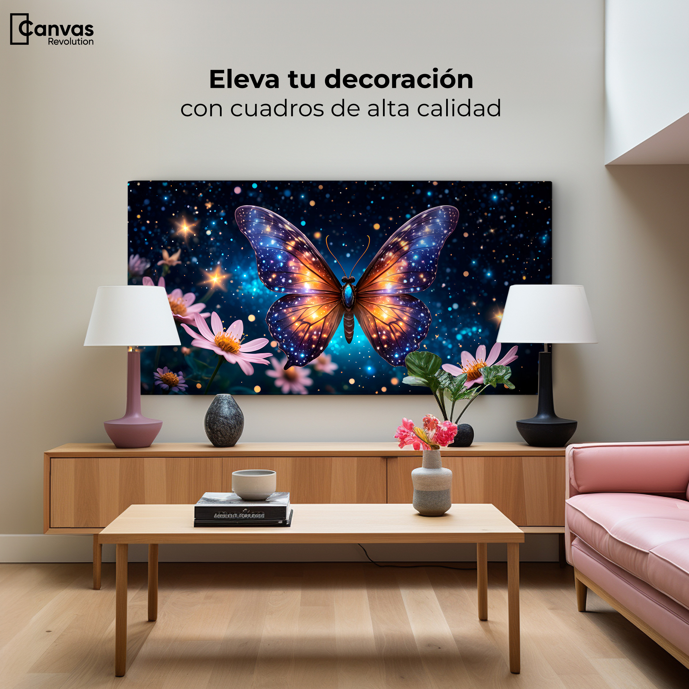 Foto 4 pulgar | Cuadro Mariposas Canvas Danza Brillante 120x60