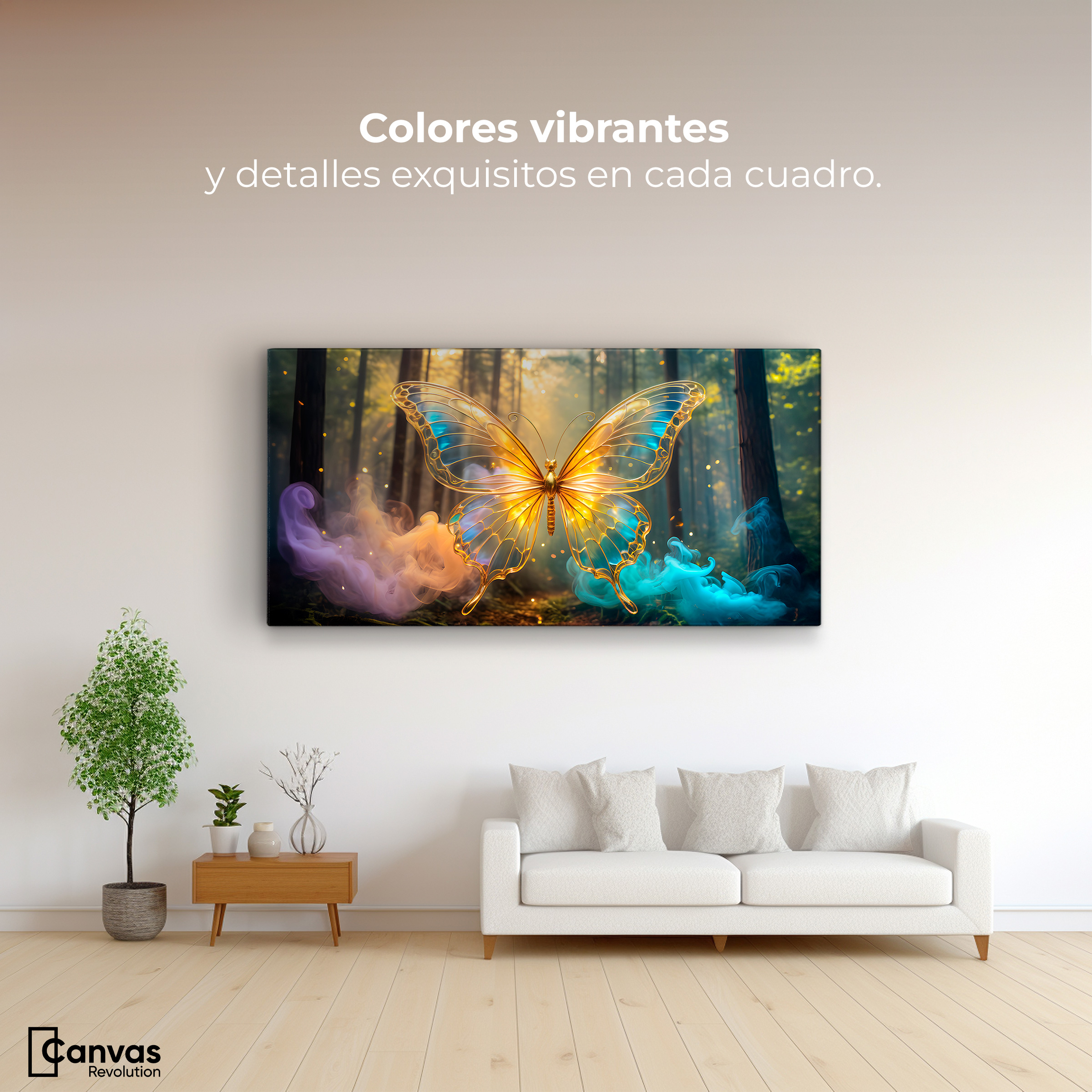 Foto 3 pulgar | Cuadro Mariposas Canvas Bosque De Cristal 120x60