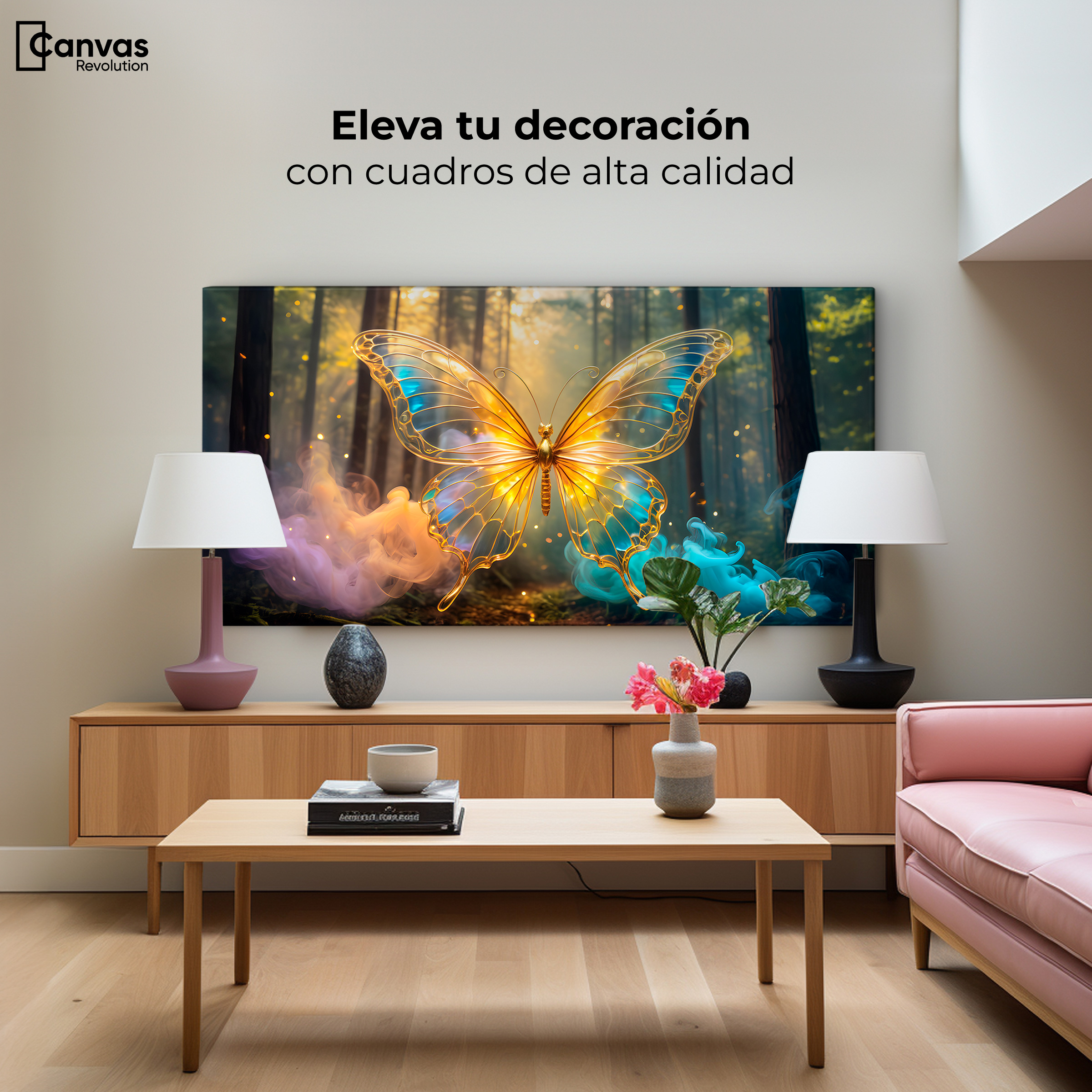 Foto 4 pulgar | Cuadro Mariposas Canvas Bosque De Cristal 120x60