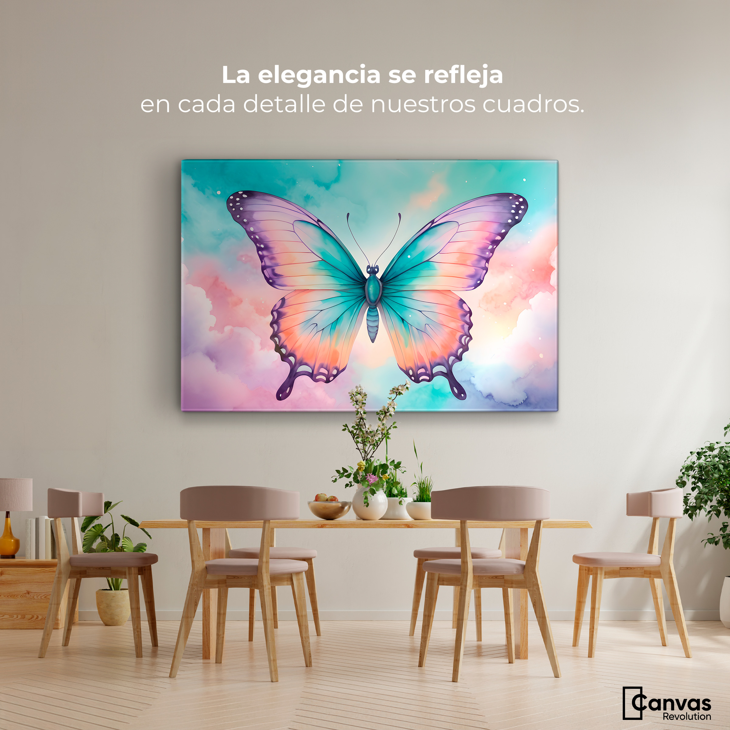 Foto 3 pulgar | Cuadro Mariposas Canvas Mariposa Celeste 90x60