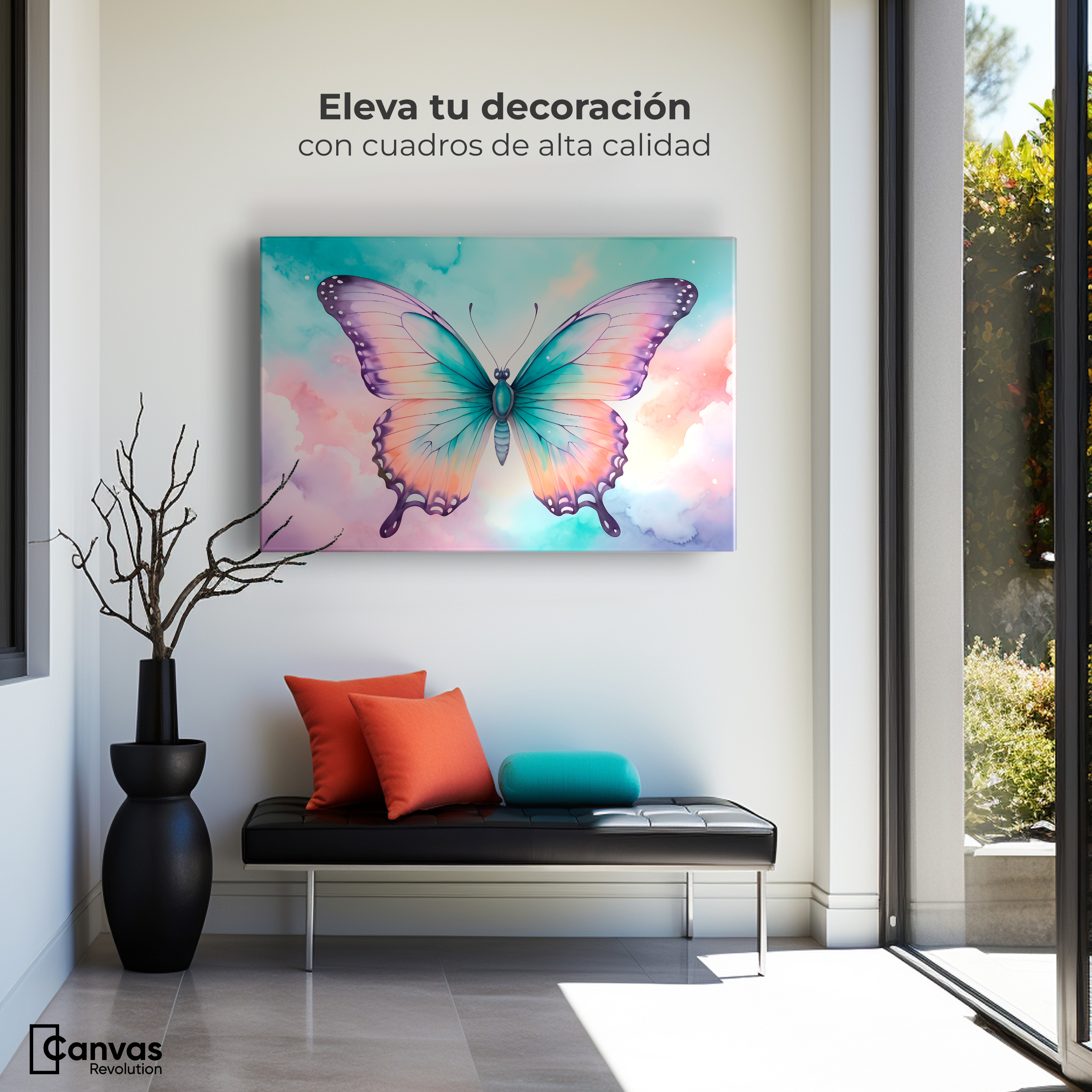 Foto 3 | Cuadro Mariposas Canvas Mariposa Celeste 90x60