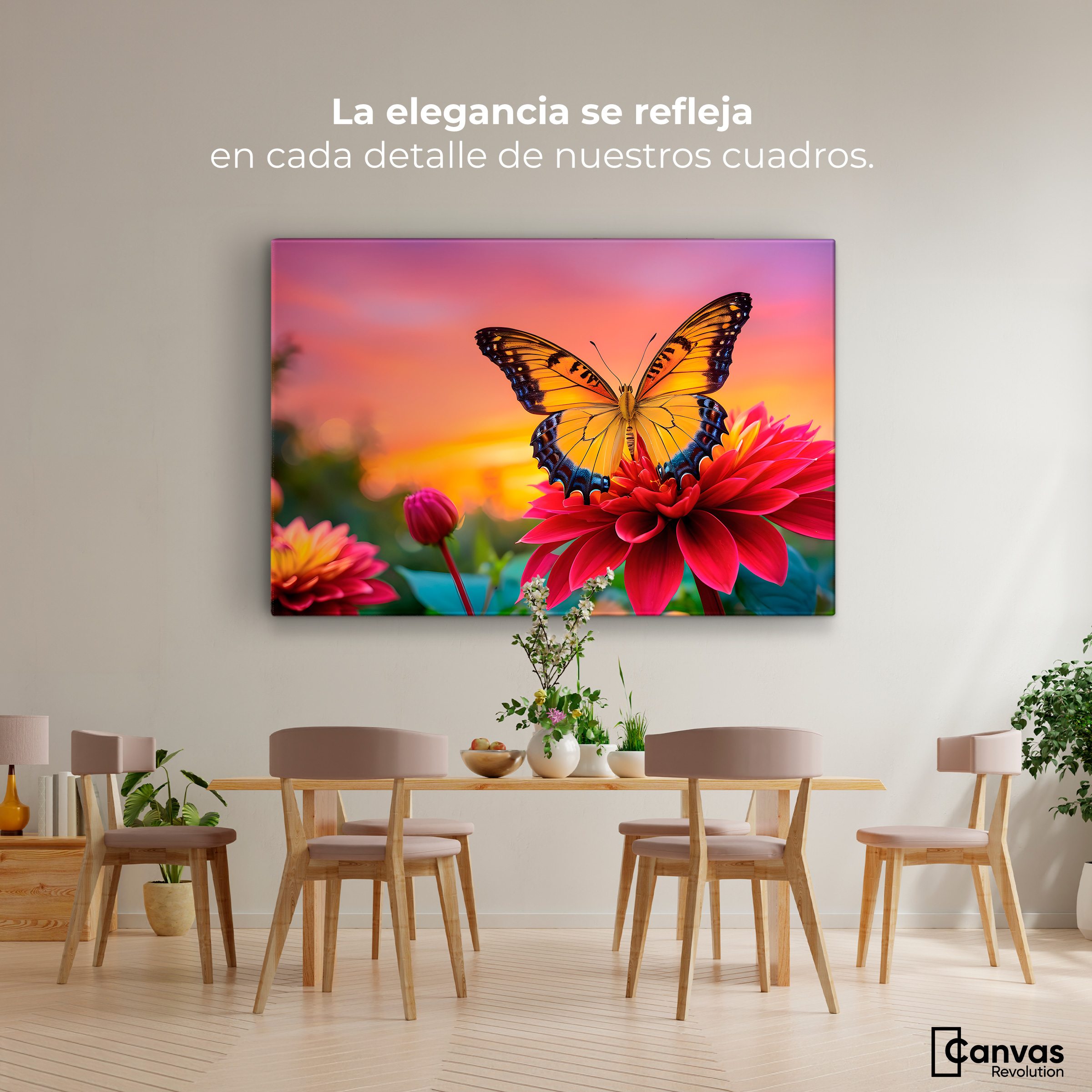 Foto 2 | Cuadro Mariposas Canvas Mariposa Y Pétalos 90x60