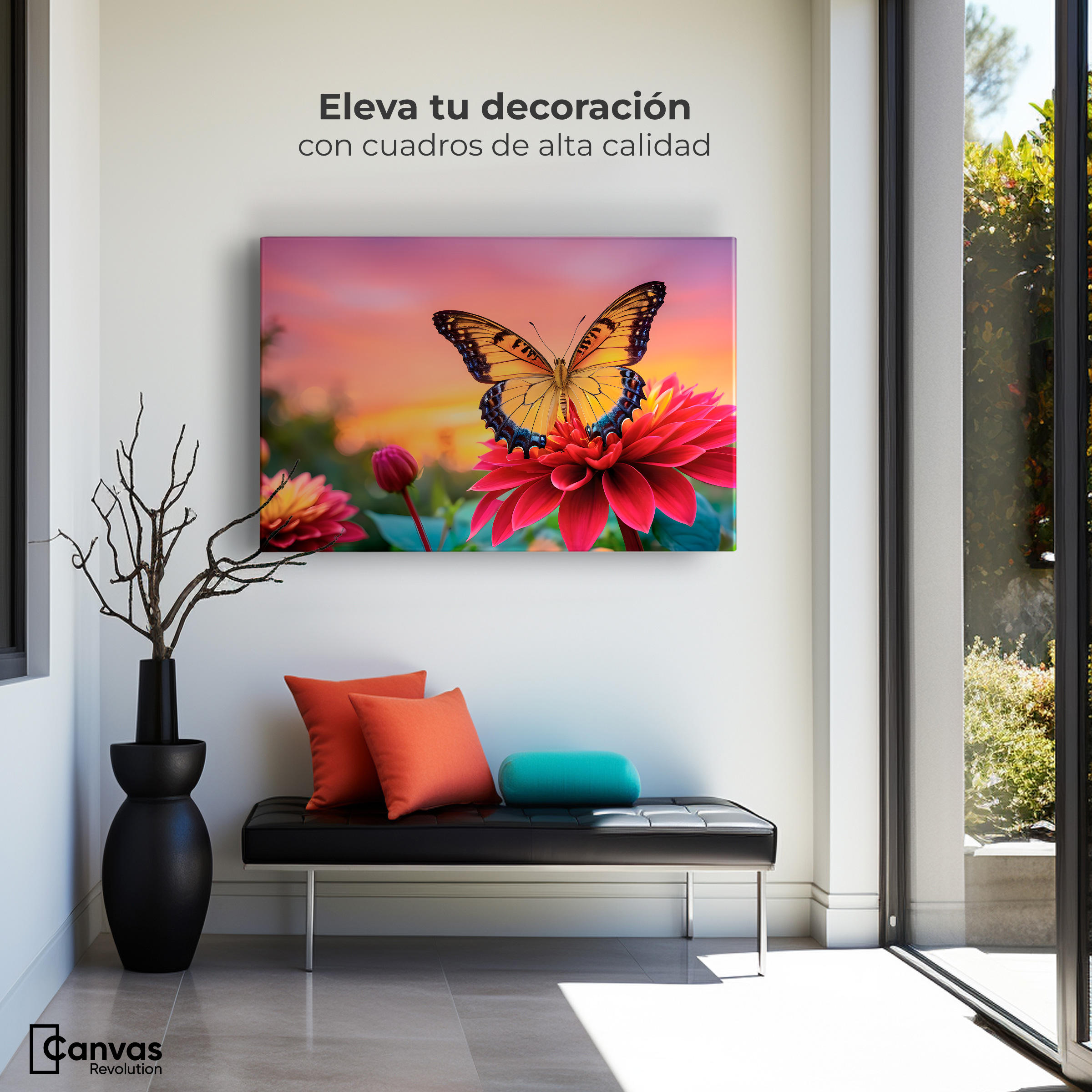 Foto 3 | Cuadro Mariposas Canvas Mariposa Y Pétalos 90x60