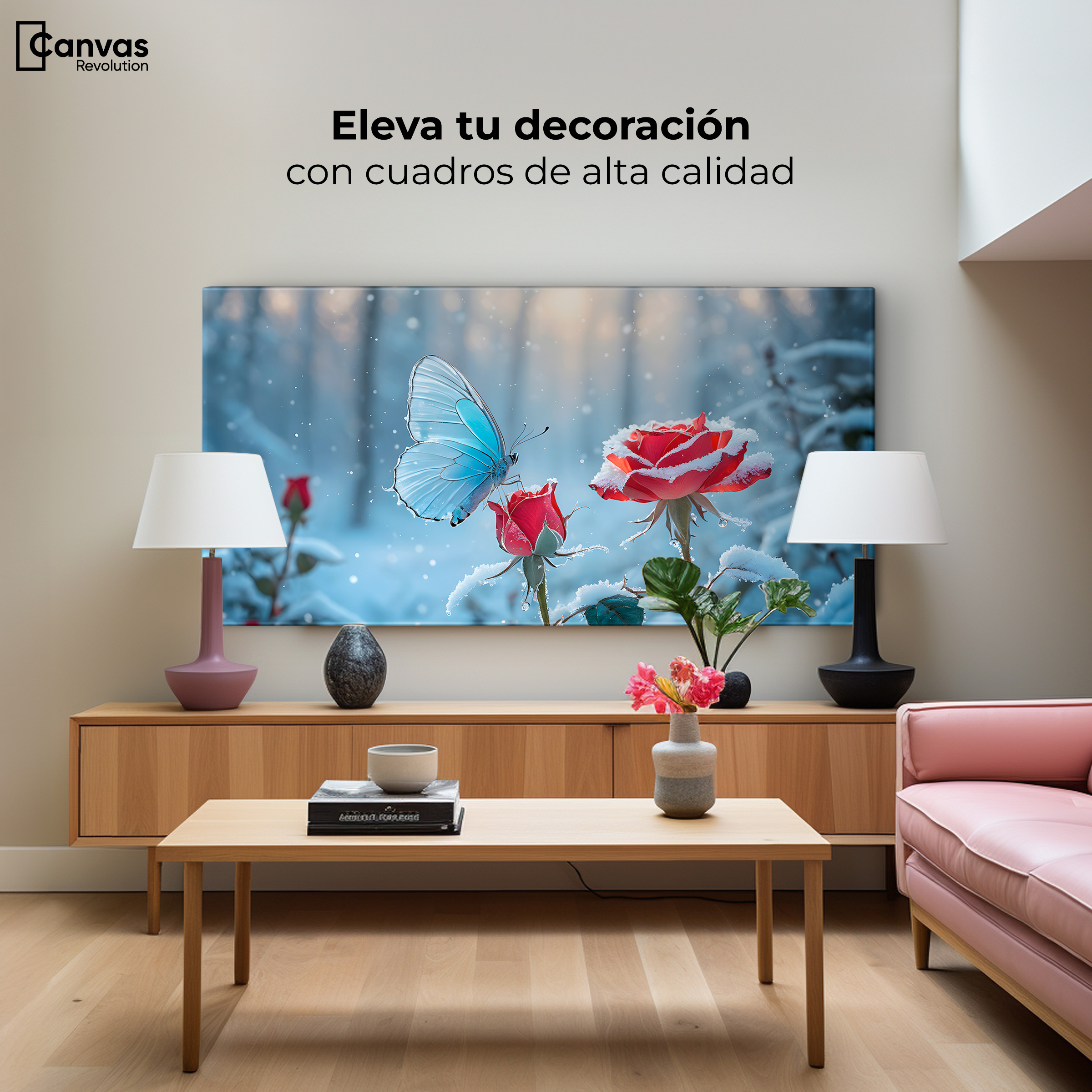 Foto 4 pulgar | Cuadro Mariposas Canvas Rosa Y Fragilidad 120x60