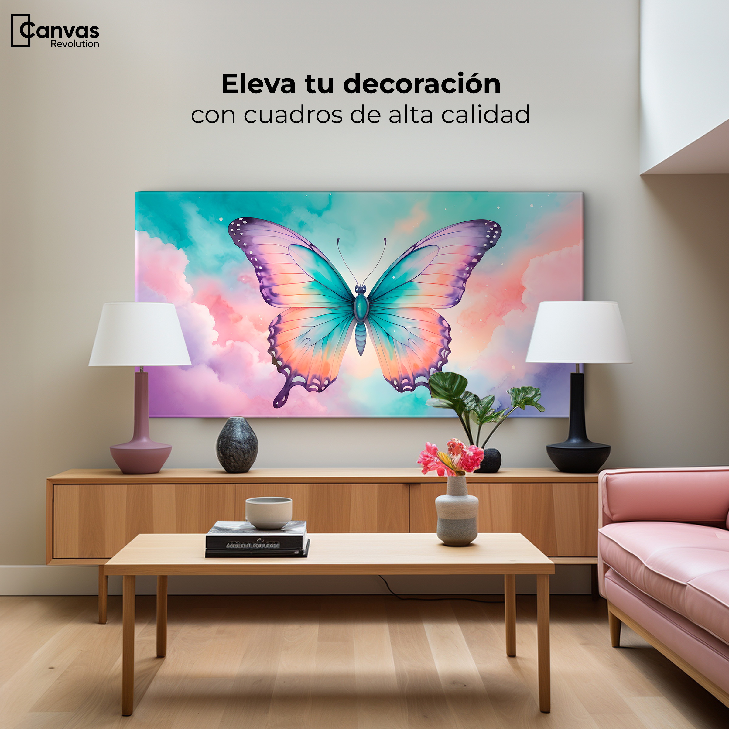 Foto 3 | Cuadro Mariposas Canvas Mariposa Celeste 120x60