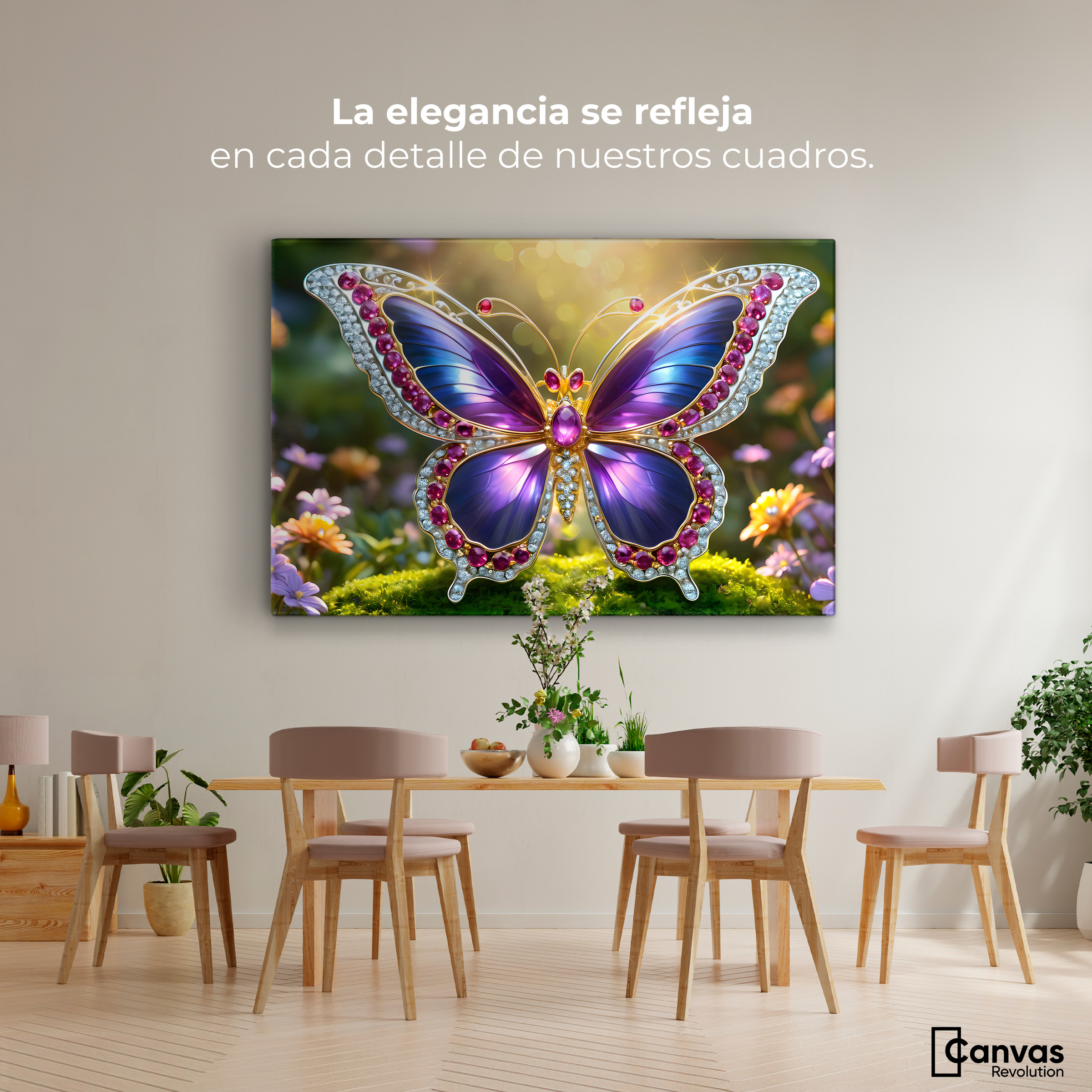 Foto 3 pulgar | Cuadro Mariposas Canvas Danza De Gemas 90x60