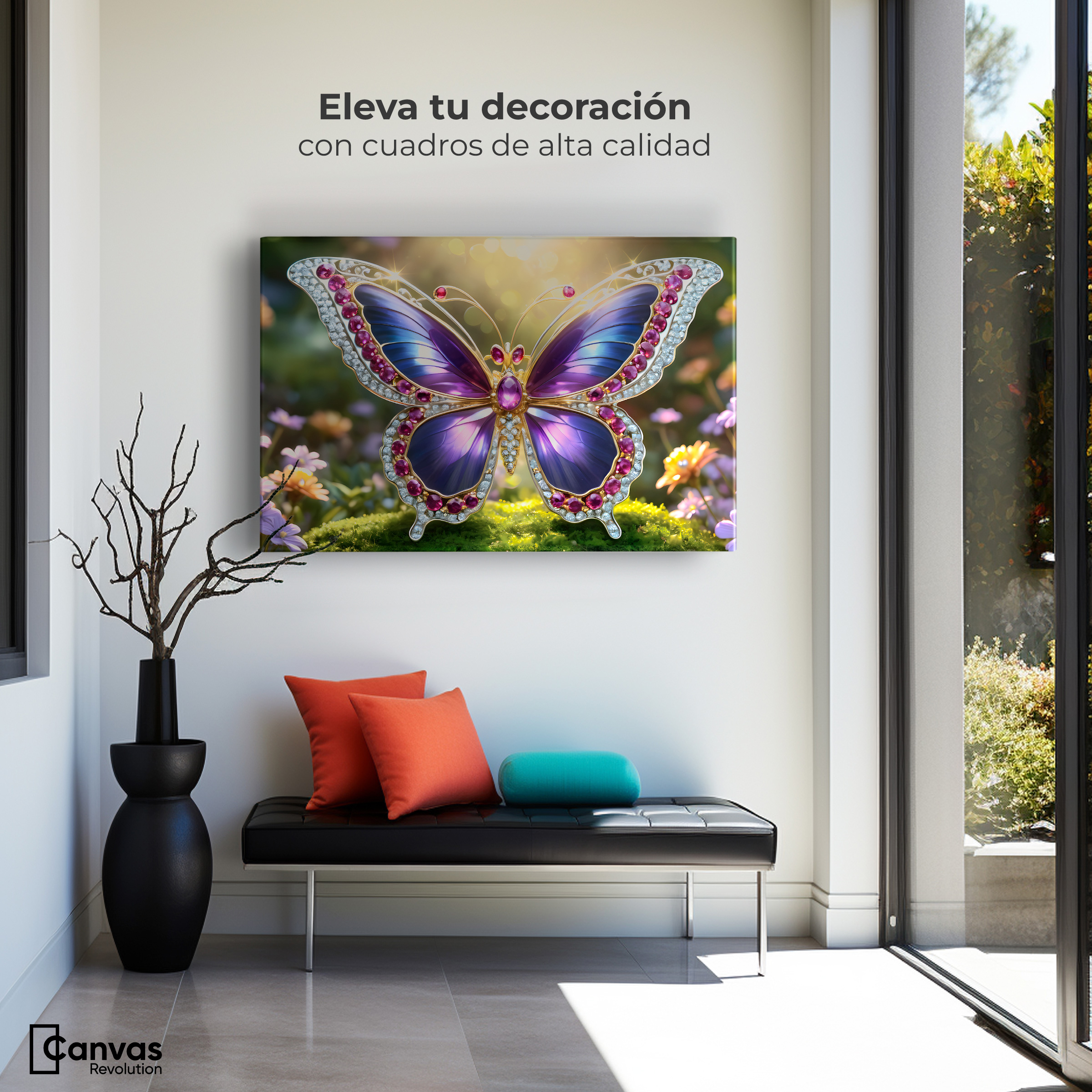 Foto 4 pulgar | Cuadro Mariposas Canvas Danza De Gemas 90x60