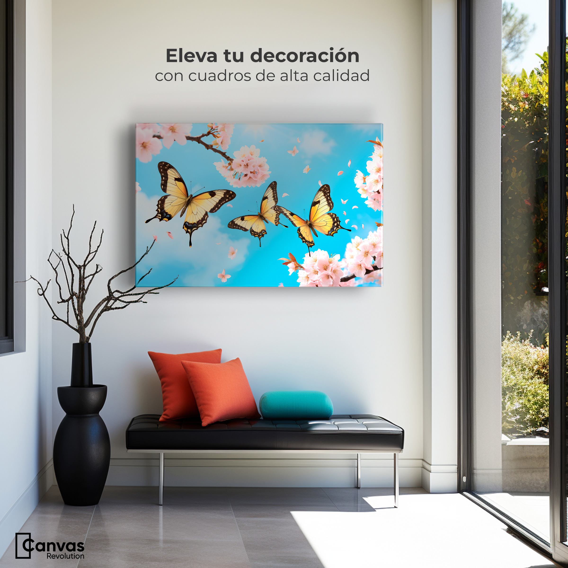 Foto 4 pulgar | Cuadro Mariposas Canvas Alas De Cerezo 90x60