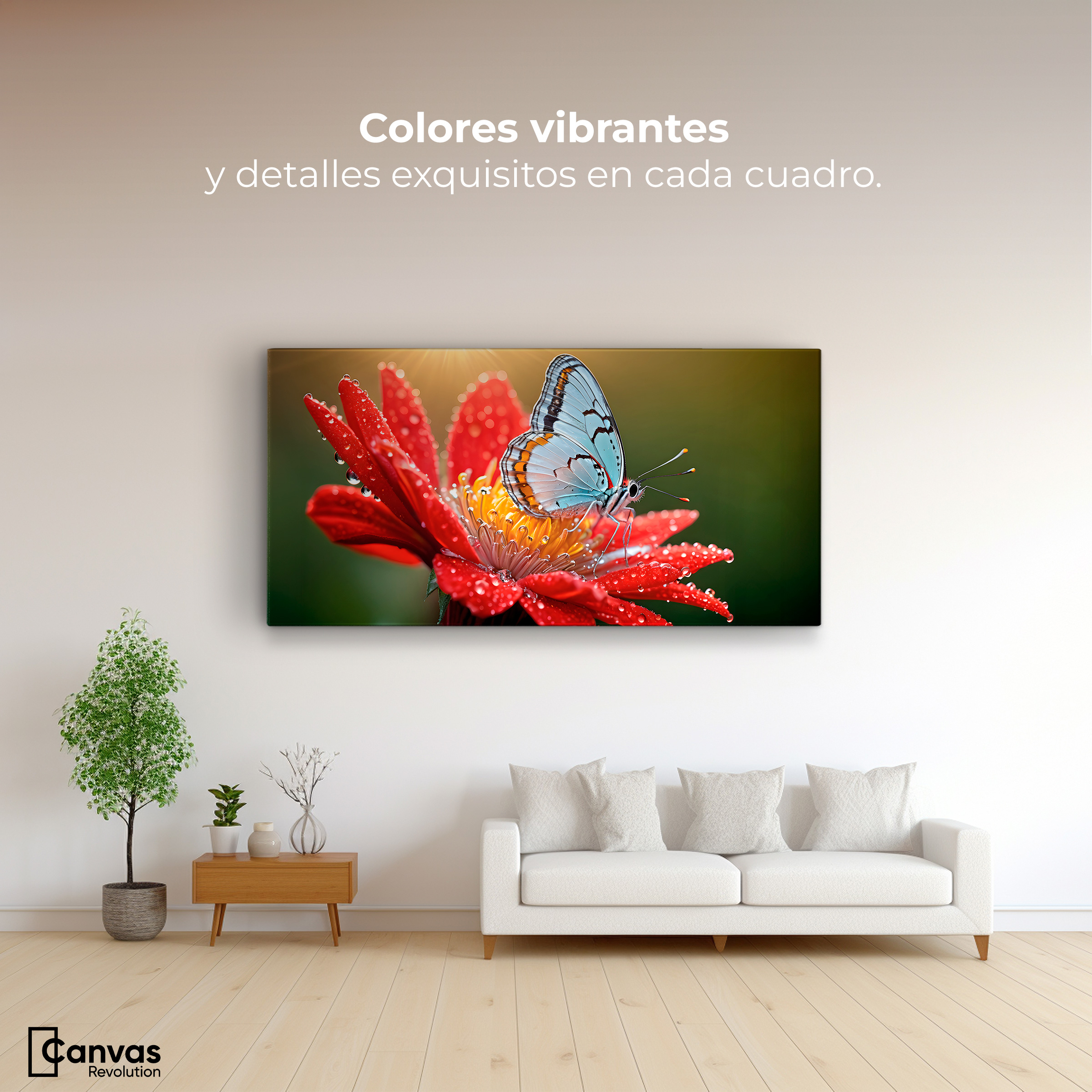 Foto 3 pulgar | Cuadro Mariposas Canvas Alas Sobre Flor 120x60