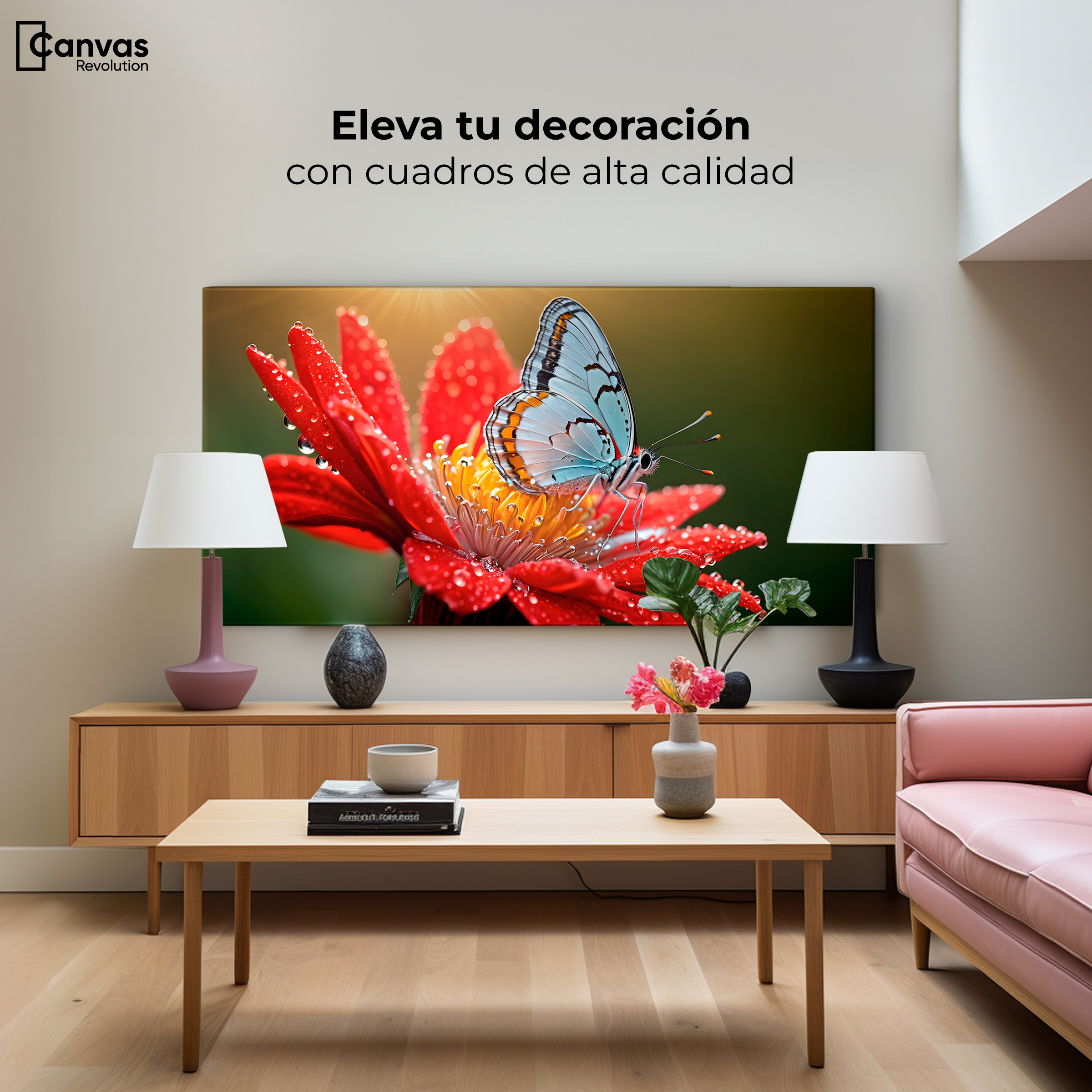 Foto 4 pulgar | Cuadro Mariposas Canvas Alas Sobre Flor 120x60