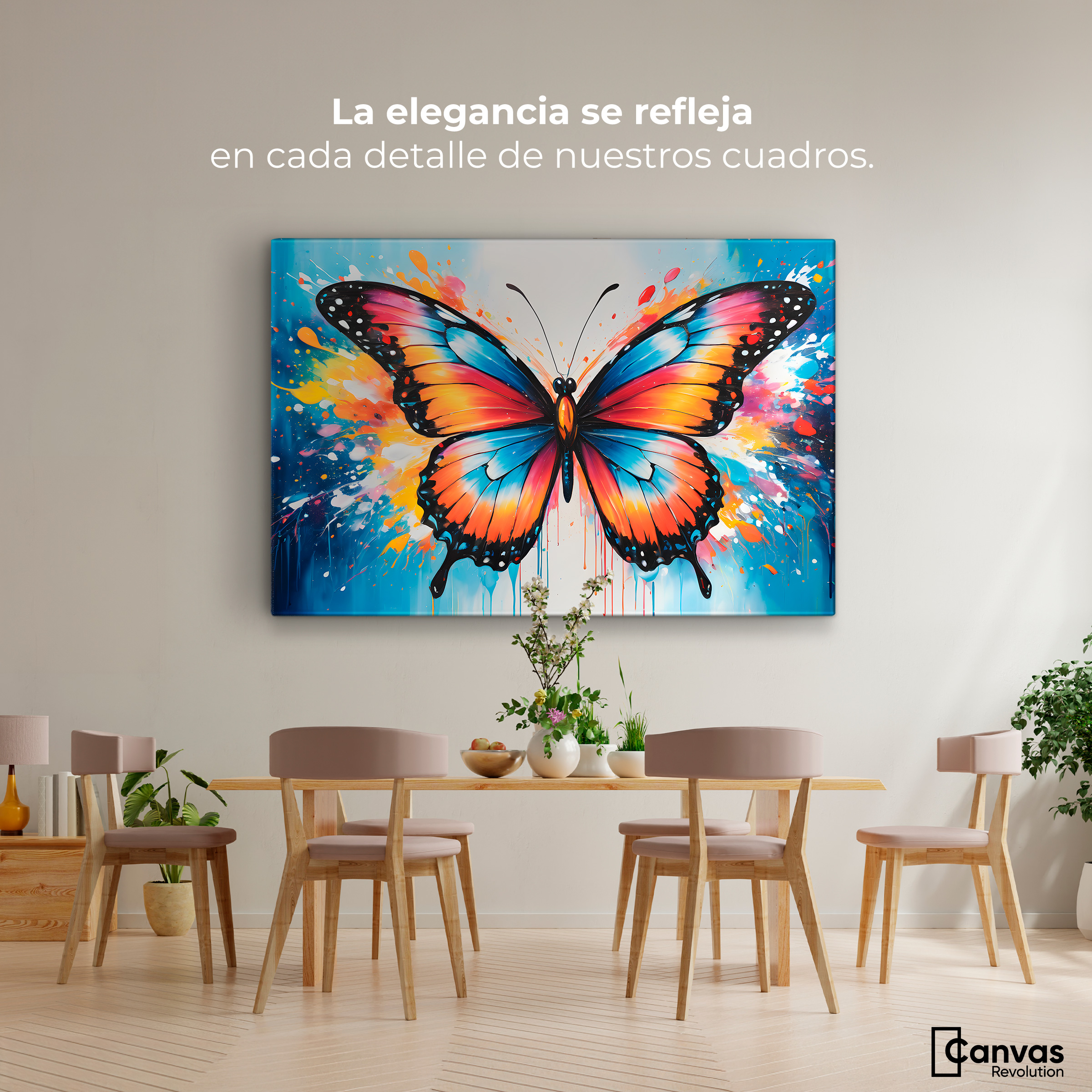 Foto 3 pulgar | Cuadro Mariposas Canvas Mariposa Y Arte 90x60