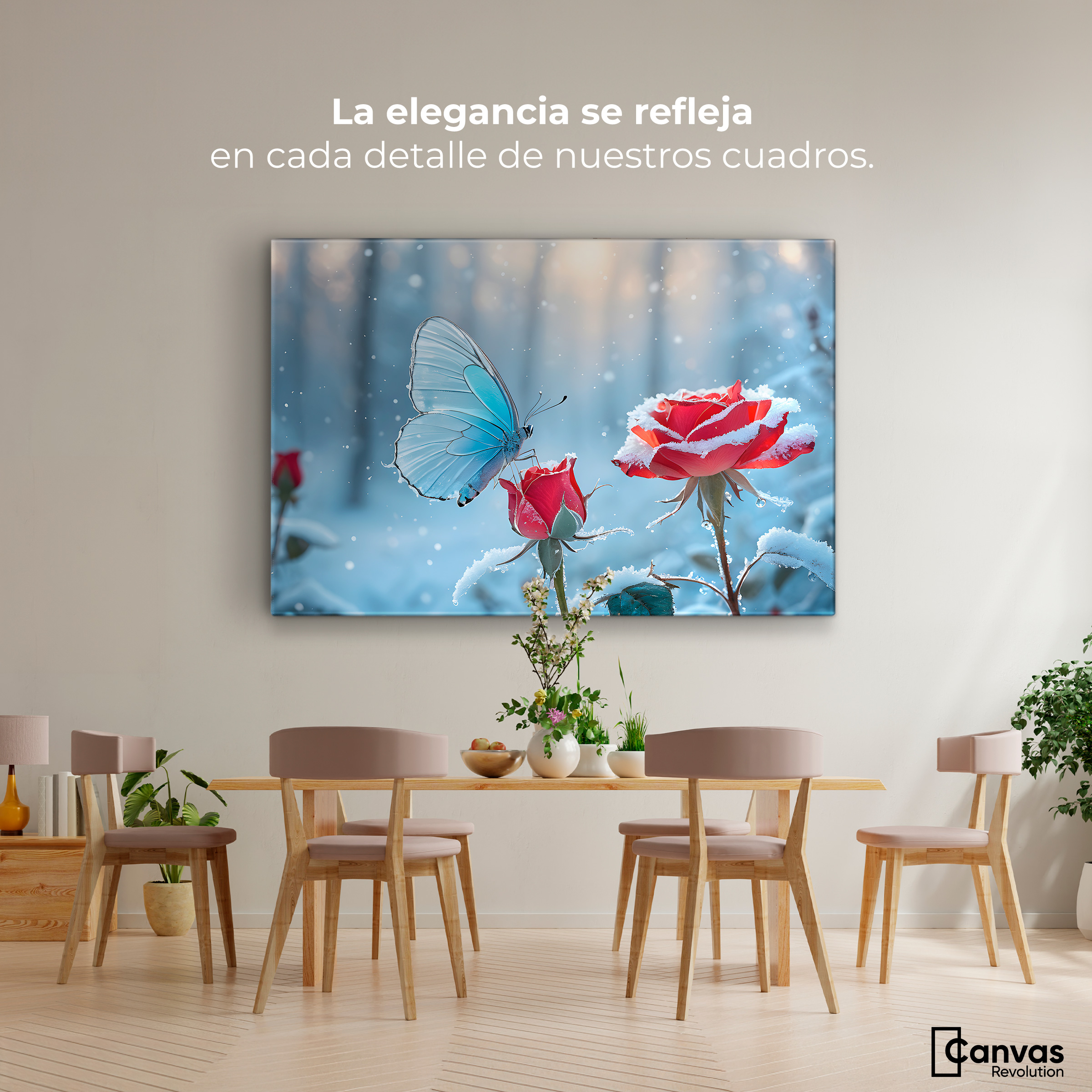 Foto 3 pulgar | Cuadro Mariposas Canvas Rosa Y Fragilidad 90x60