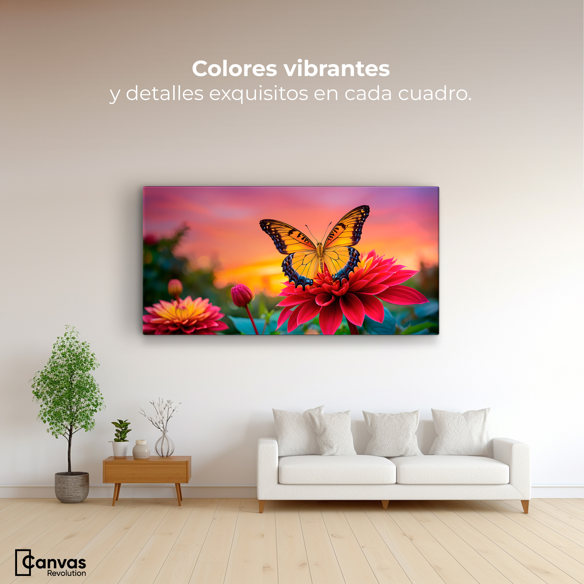 Foto 3 pulgar | Cuadro Mariposas Canvas Mariposa Y Pétalos 120x60