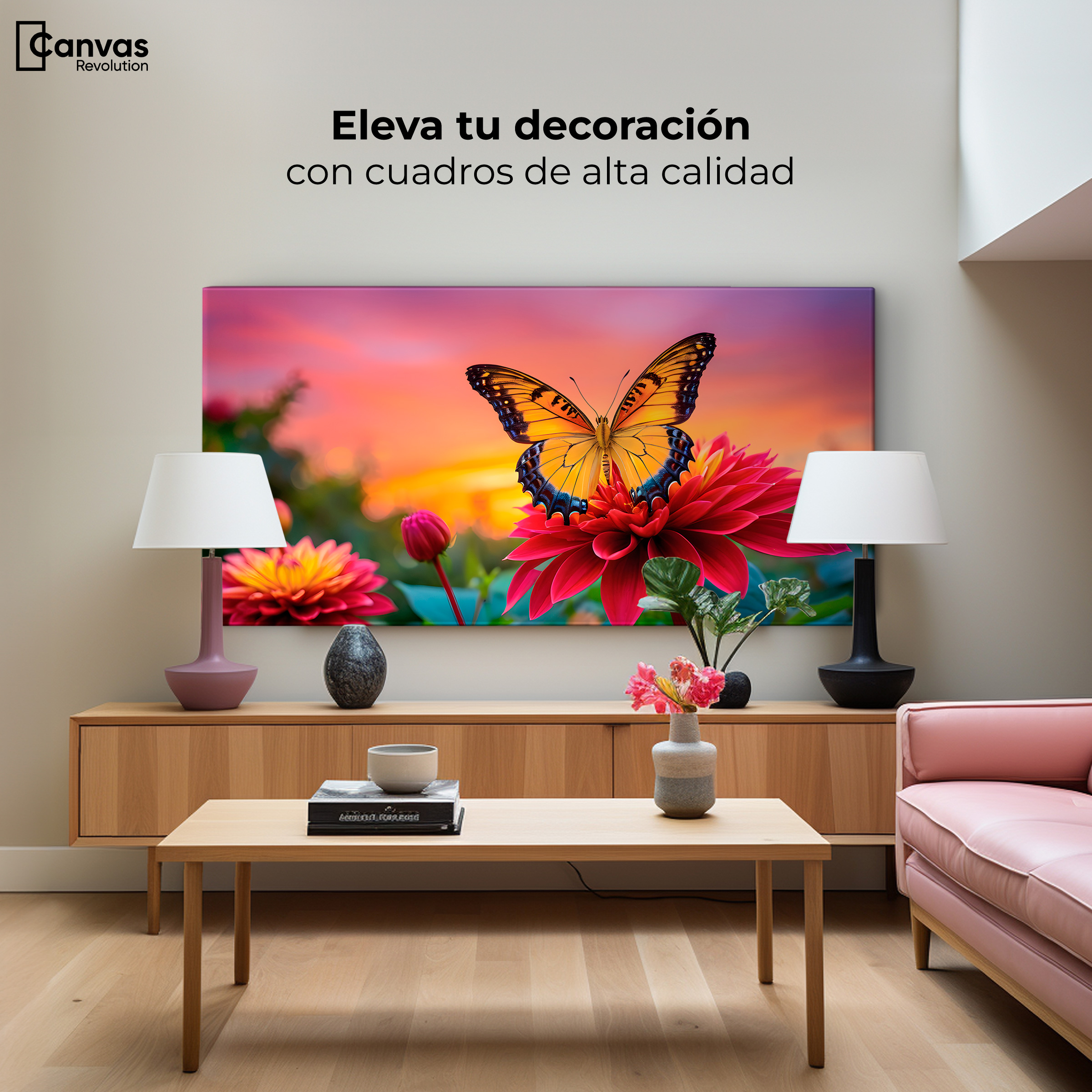 Foto 4 pulgar | Cuadro Mariposas Canvas Mariposa Y Pétalos 120x60