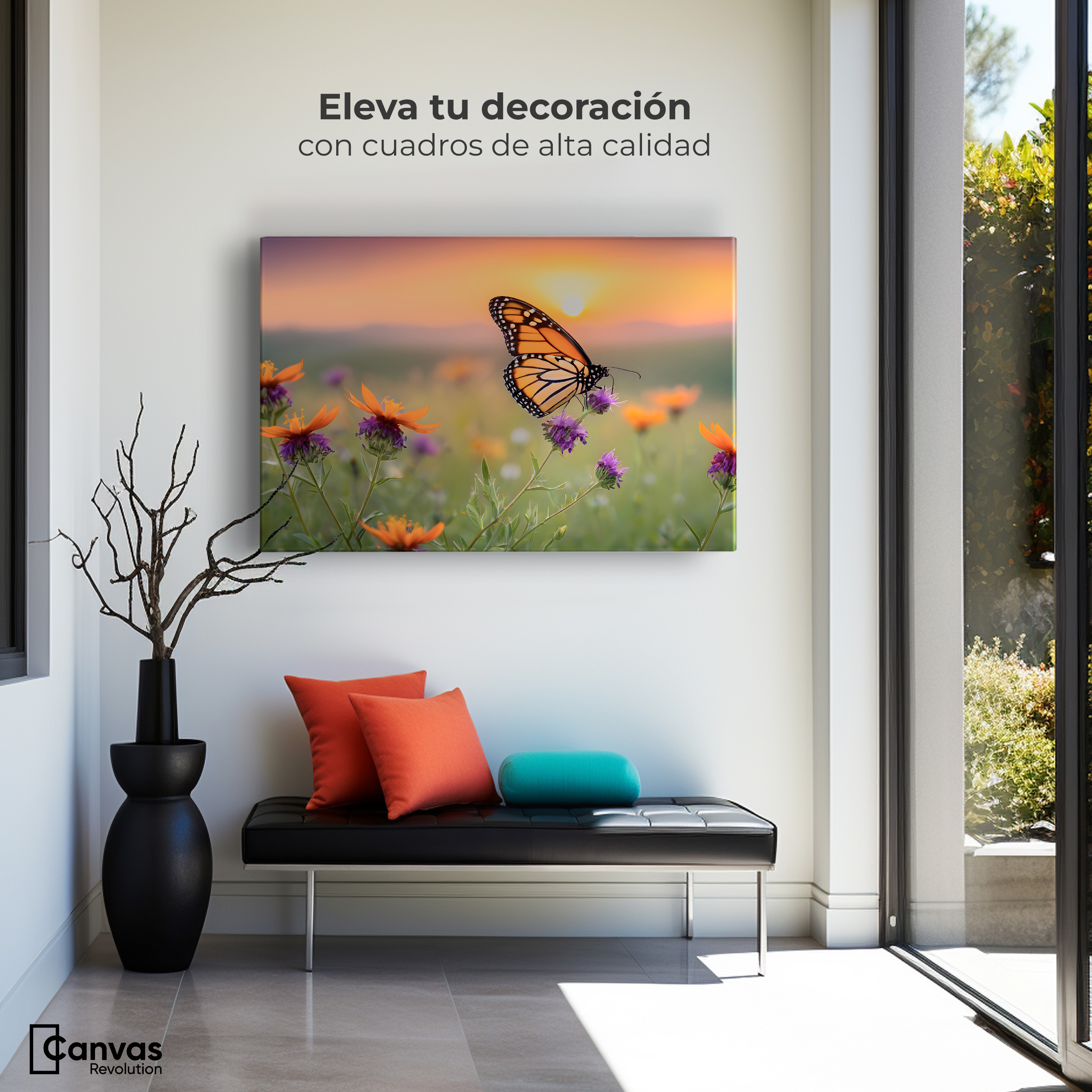 Foto 4 pulgar | Cuadro Mariposas Canvas Flores Del Alba 90x60