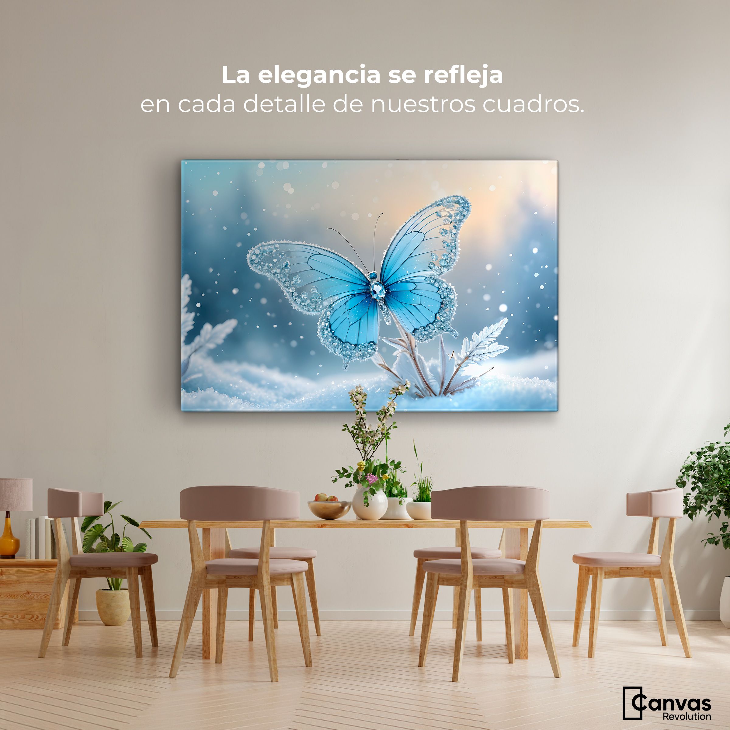Foto 3 pulgar | Cuadro Mariposas Canvas Mariposa Y Nieve 90x60