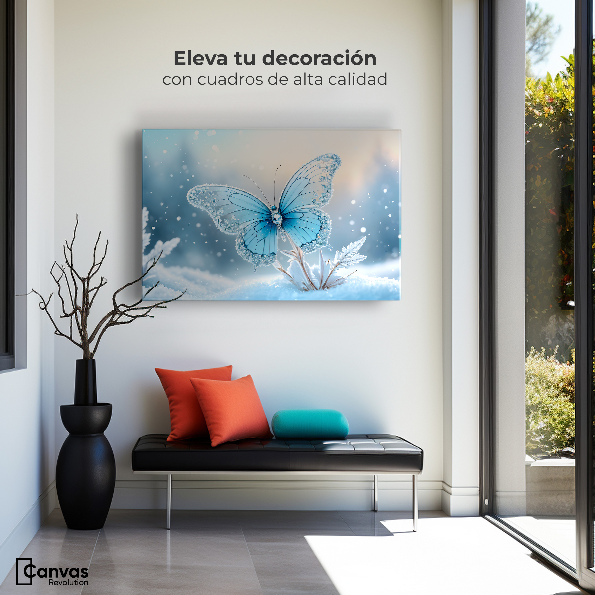 Foto 4 pulgar | Cuadro Mariposas Canvas Mariposa Y Nieve 90x60