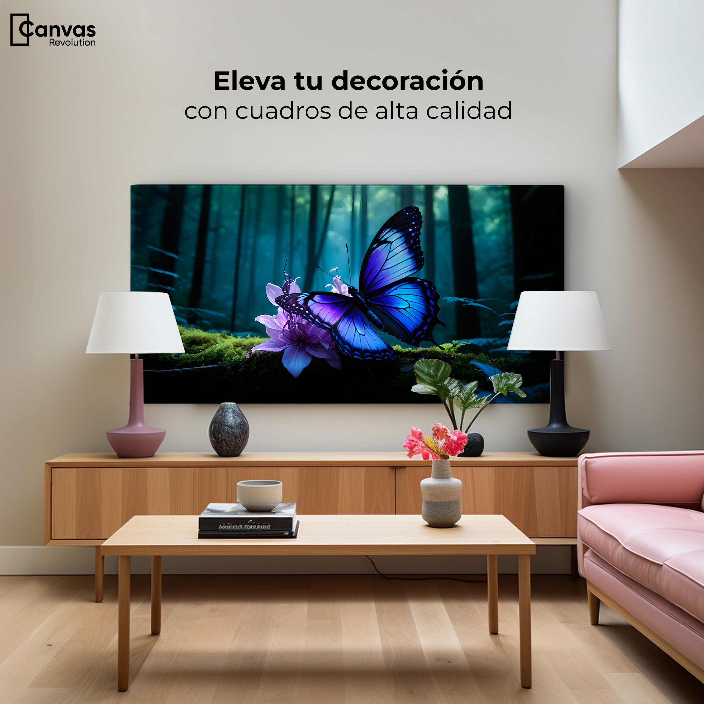 Foto 4 pulgar | Cuadro Mariposas Canvas Alas Entre Árboles 120x60