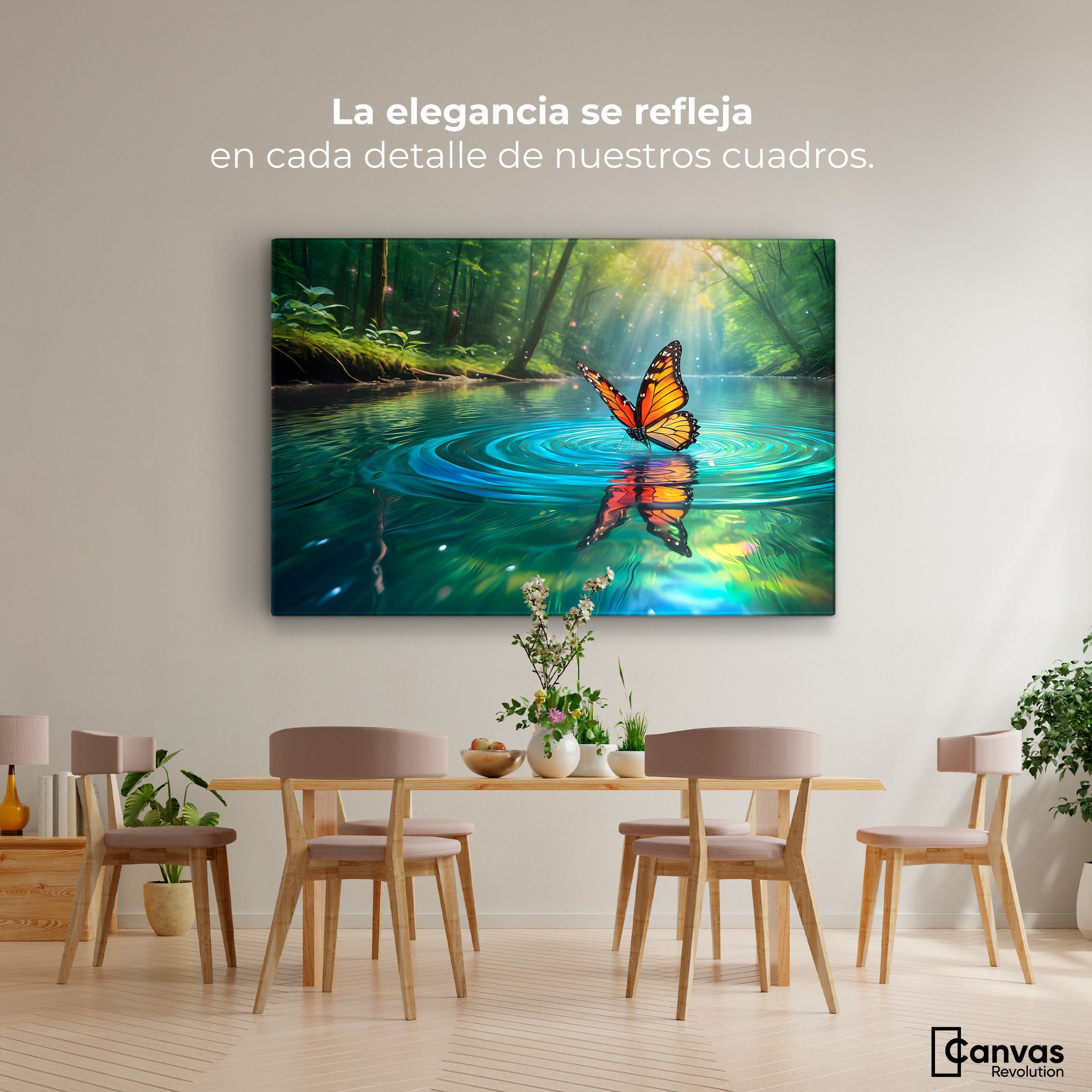 Foto 2 | Cuadro Mariposas Canvas Mariposa Y Agua 90x60