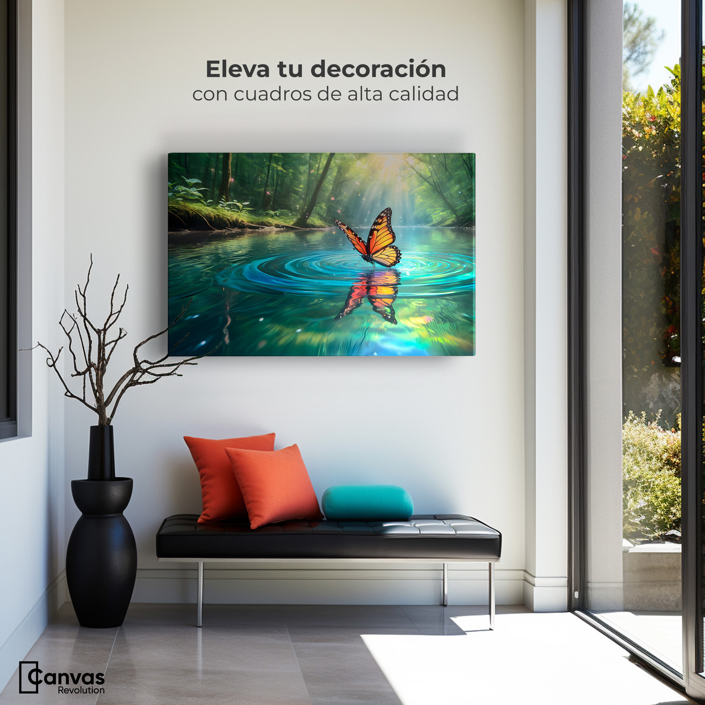Foto 3 | Cuadro Mariposas Canvas Mariposa Y Agua 90x60