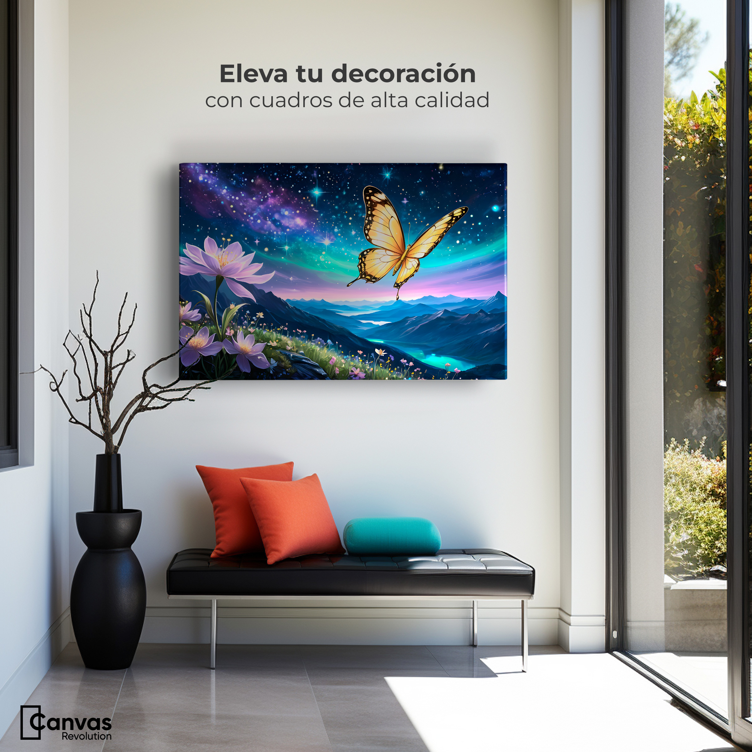 Foto 4 pulgar | Cuadro Mariposas Canvas Magia Nocturna 90x60