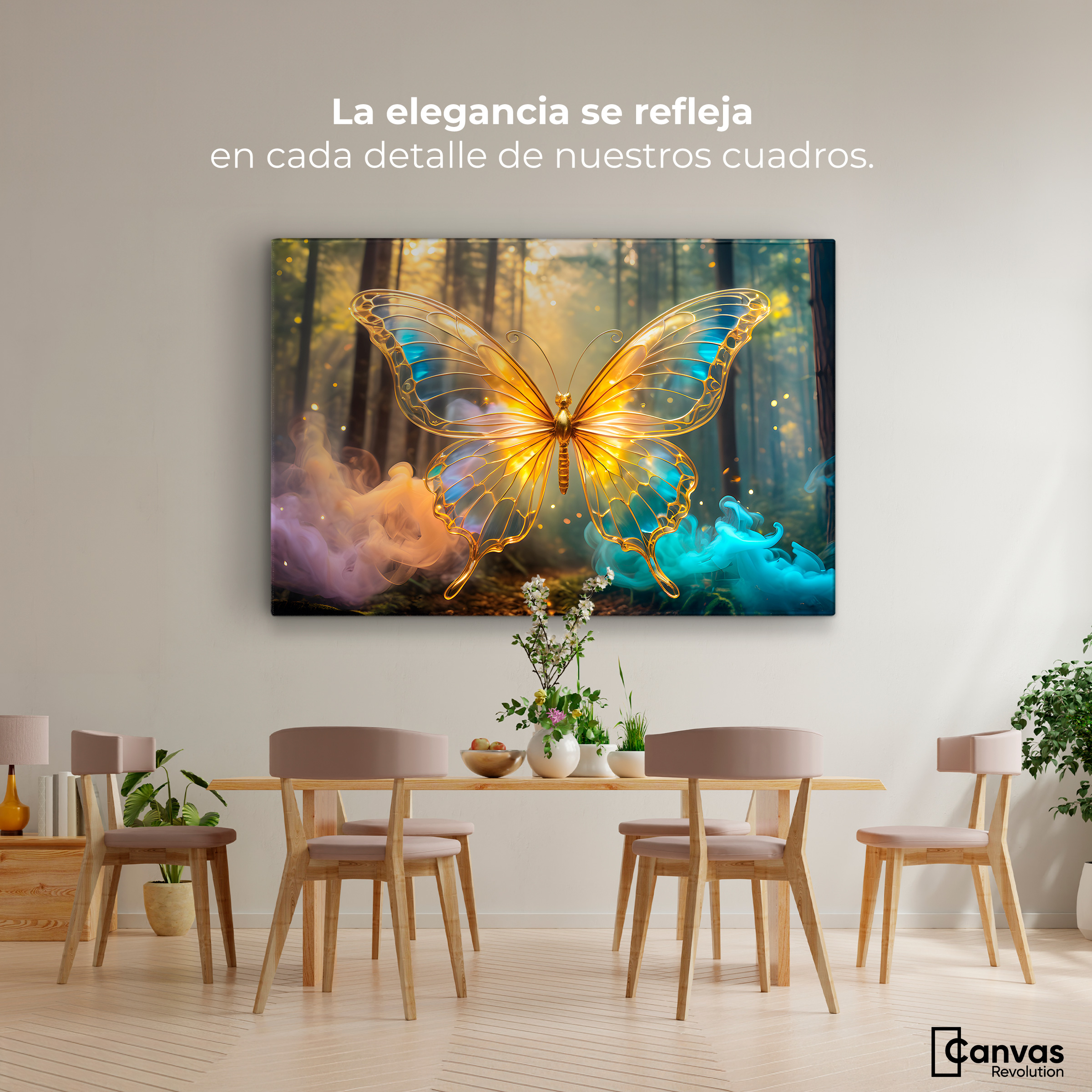 Foto 3 pulgar | Cuadro Mariposas Canvas Bosque De Cristal 90x60